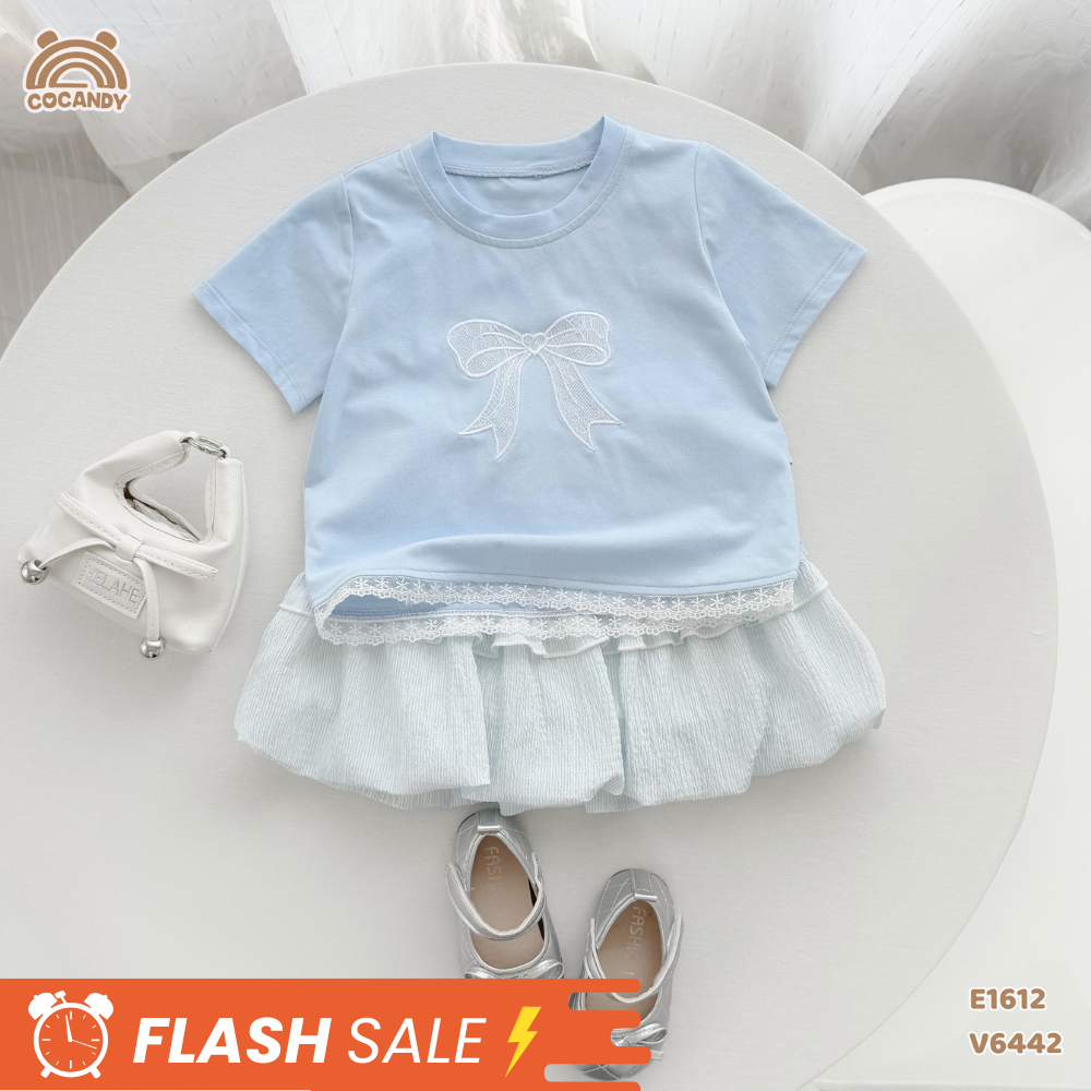 Áo cộc cotton XANH thêu nơ