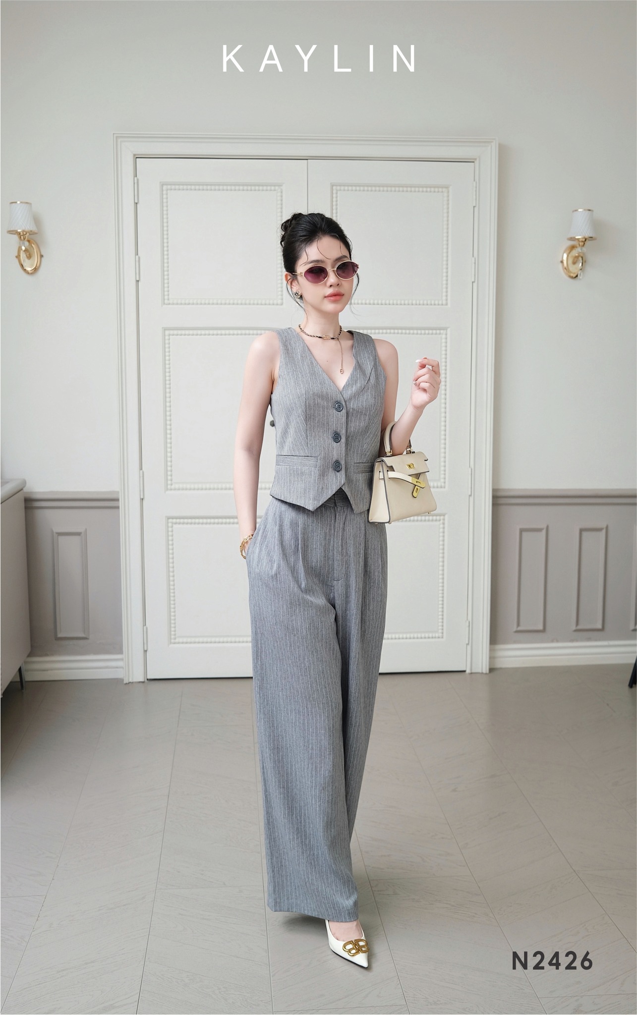 Set Áo Gile Sọc KAYLIN Phối Quần Suông