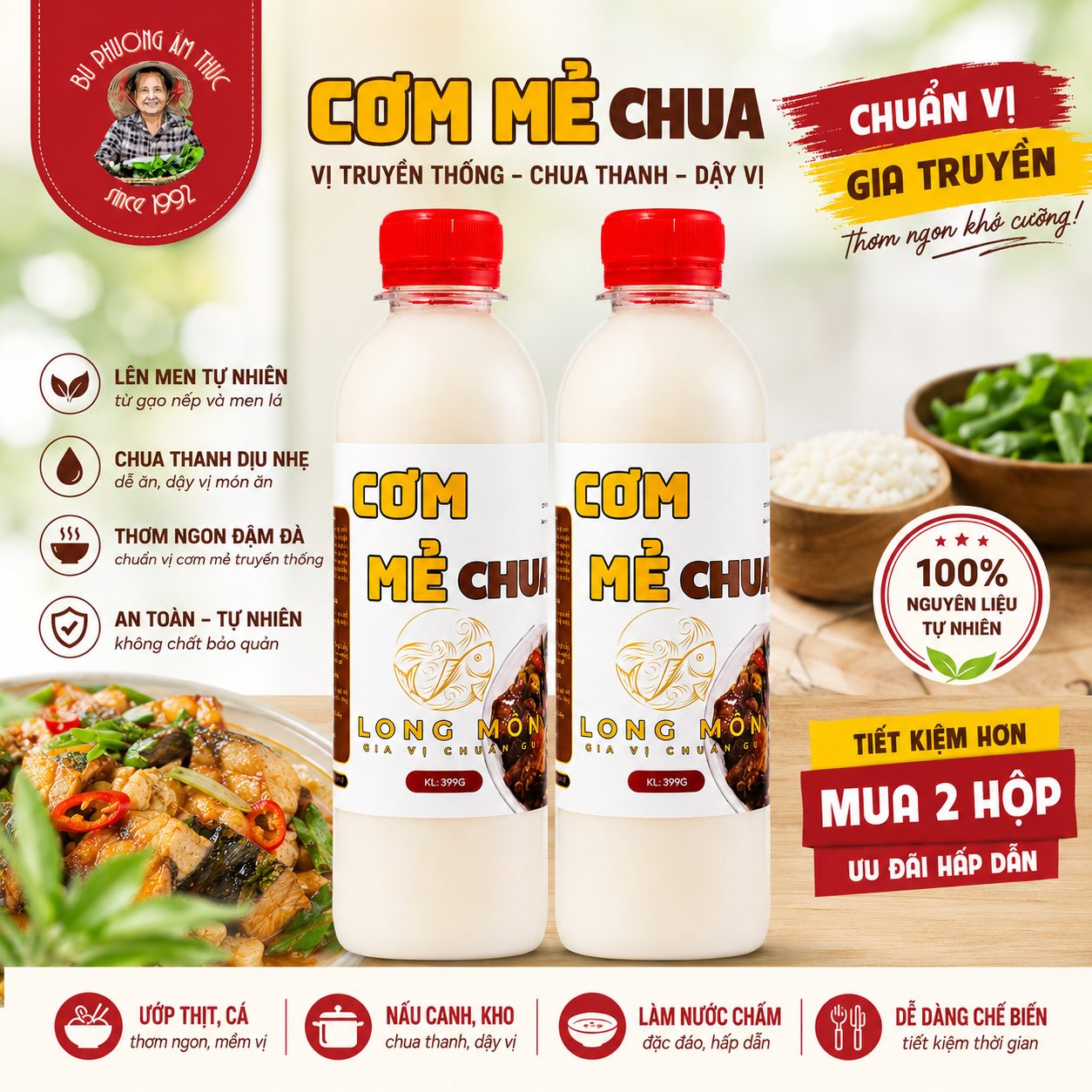 Combo 2 Chai Cơm Mẻ Chua Bu Phương 399G – Nấu Giả Cầy - BP16-2