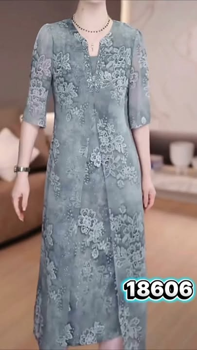 18606-Đầm suông voan  xám loang tay lở (voan,lót)