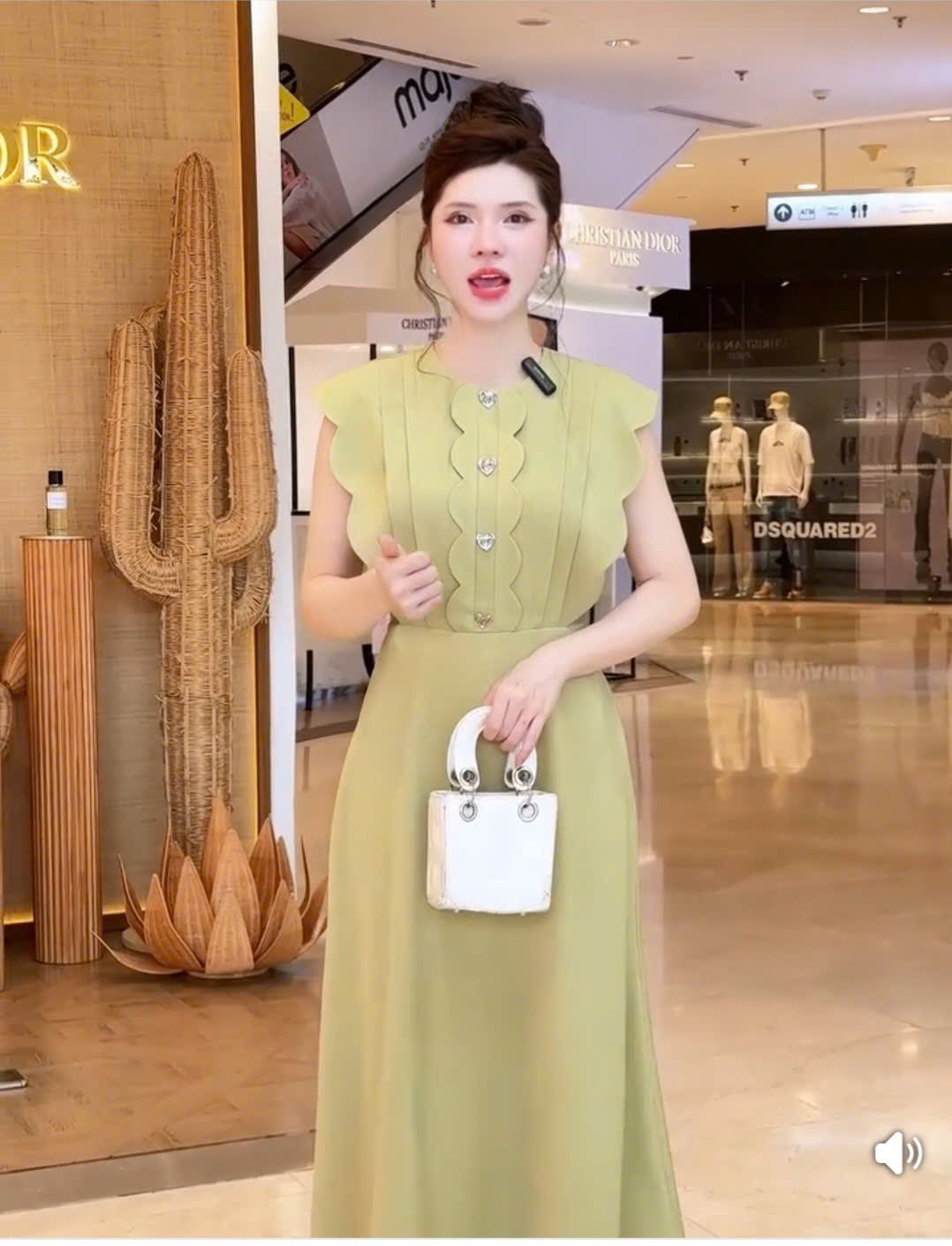ĐẦM XÒE TAY LIỀN THÂN ĐÍNH NÚT - XANH BƠ