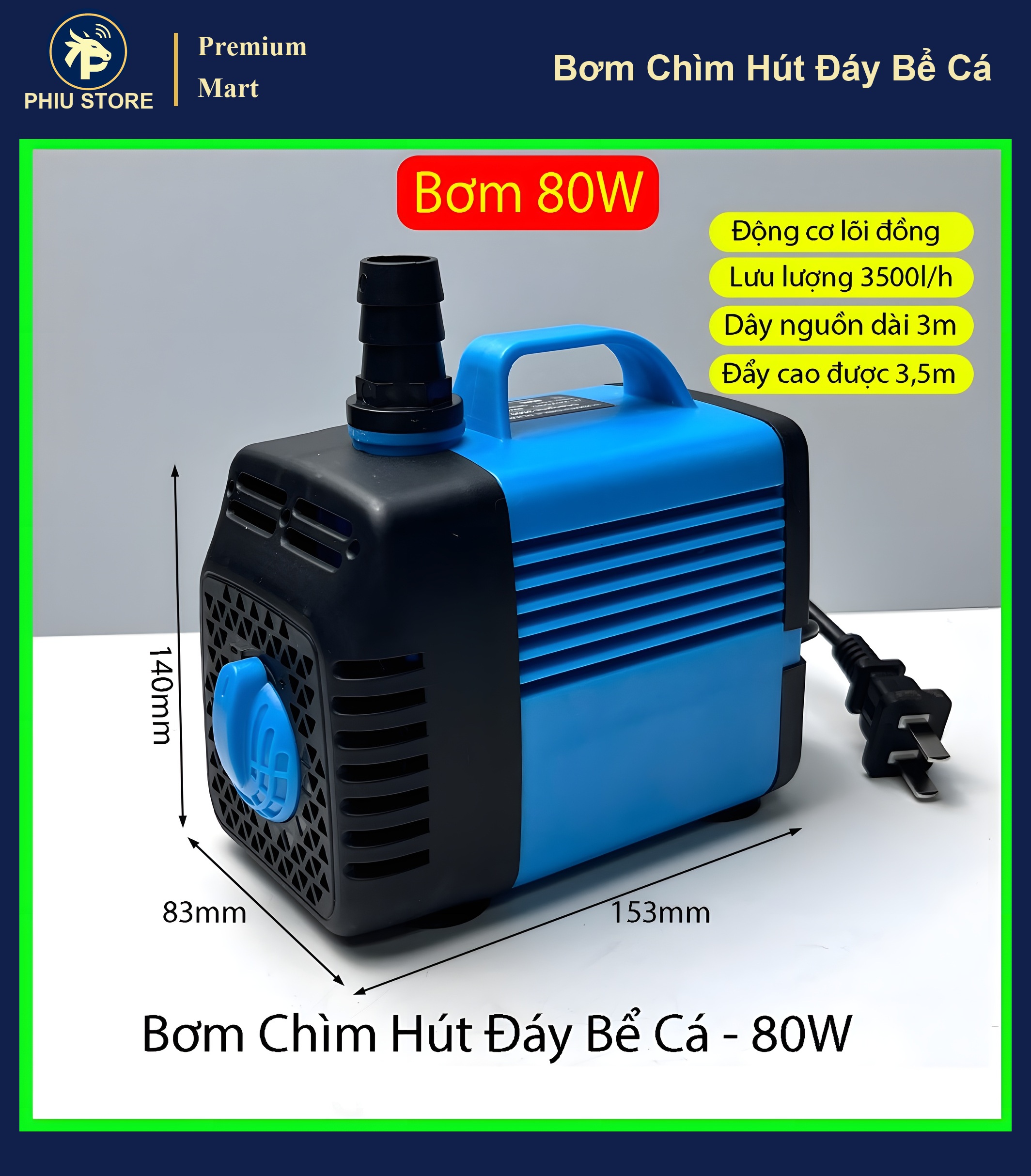 Bơm Chìm Hút Đáy Bể Cá Mini - Bơm Thay Nước Hồ Cá, Hút Cặn Bẩn, Êm Ái Tiết Kiệm Điện