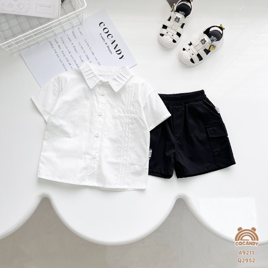 Áo cộc sơ mi TRẮNG sơ mi ly cổ