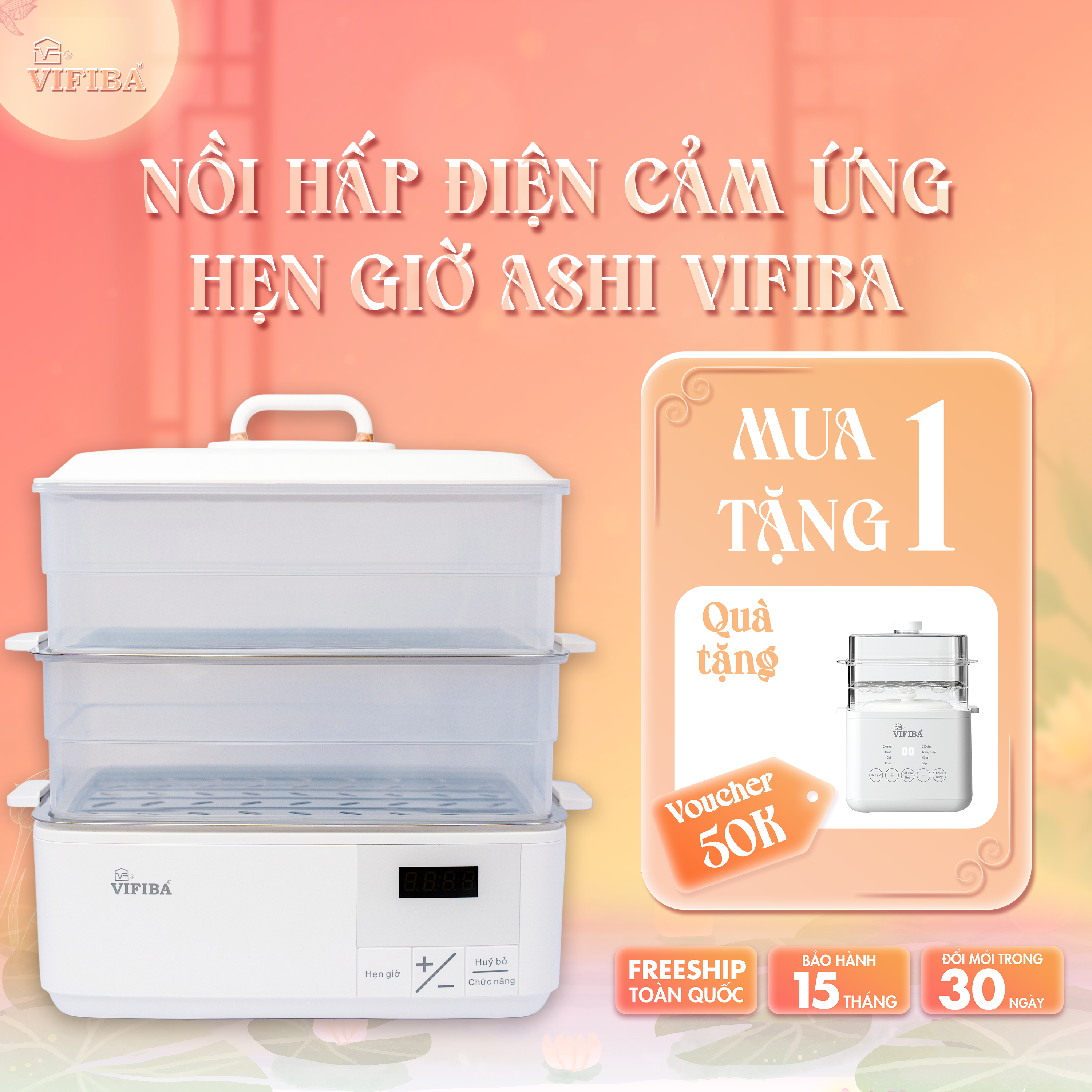 Nồi Hấp Điện Cảm Ứng Ashi Vifiba 2 Tầng Dung Tích Lớn