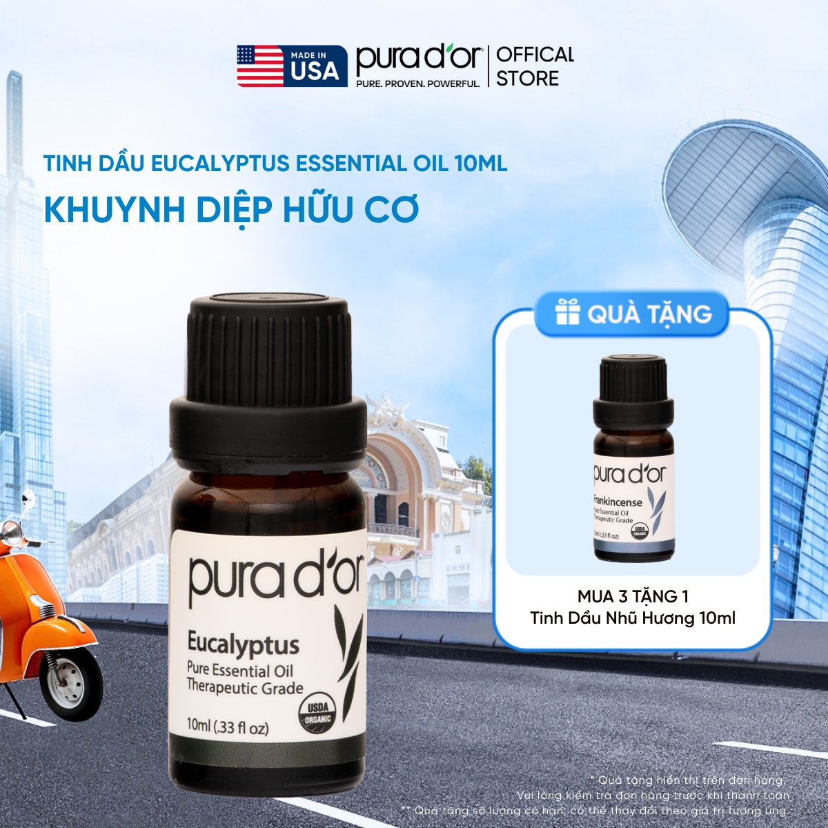Tinh Dầu Khuynh Diệp Hữu Cơ PURA D’OR Therapeutic Grade Eucalyptus Essential Oil 10ML
