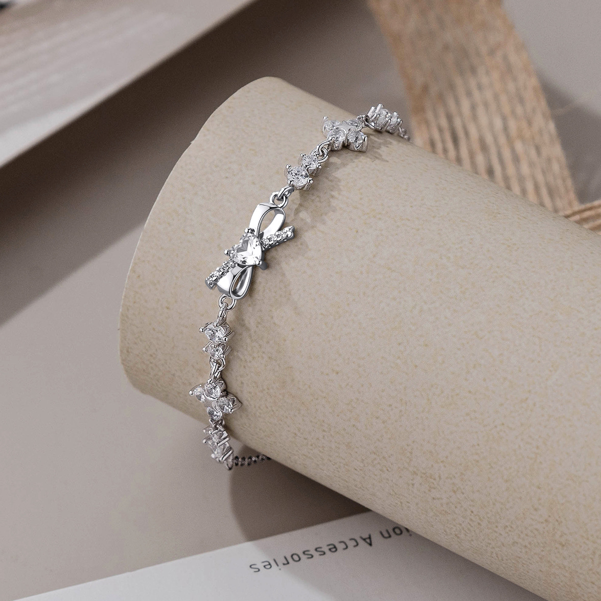Lắc Tay Bạc S925 Nữ Mặt Nơ Đính Đá Quý Zircon Tinh Xảo HTT006_thumbnail_3