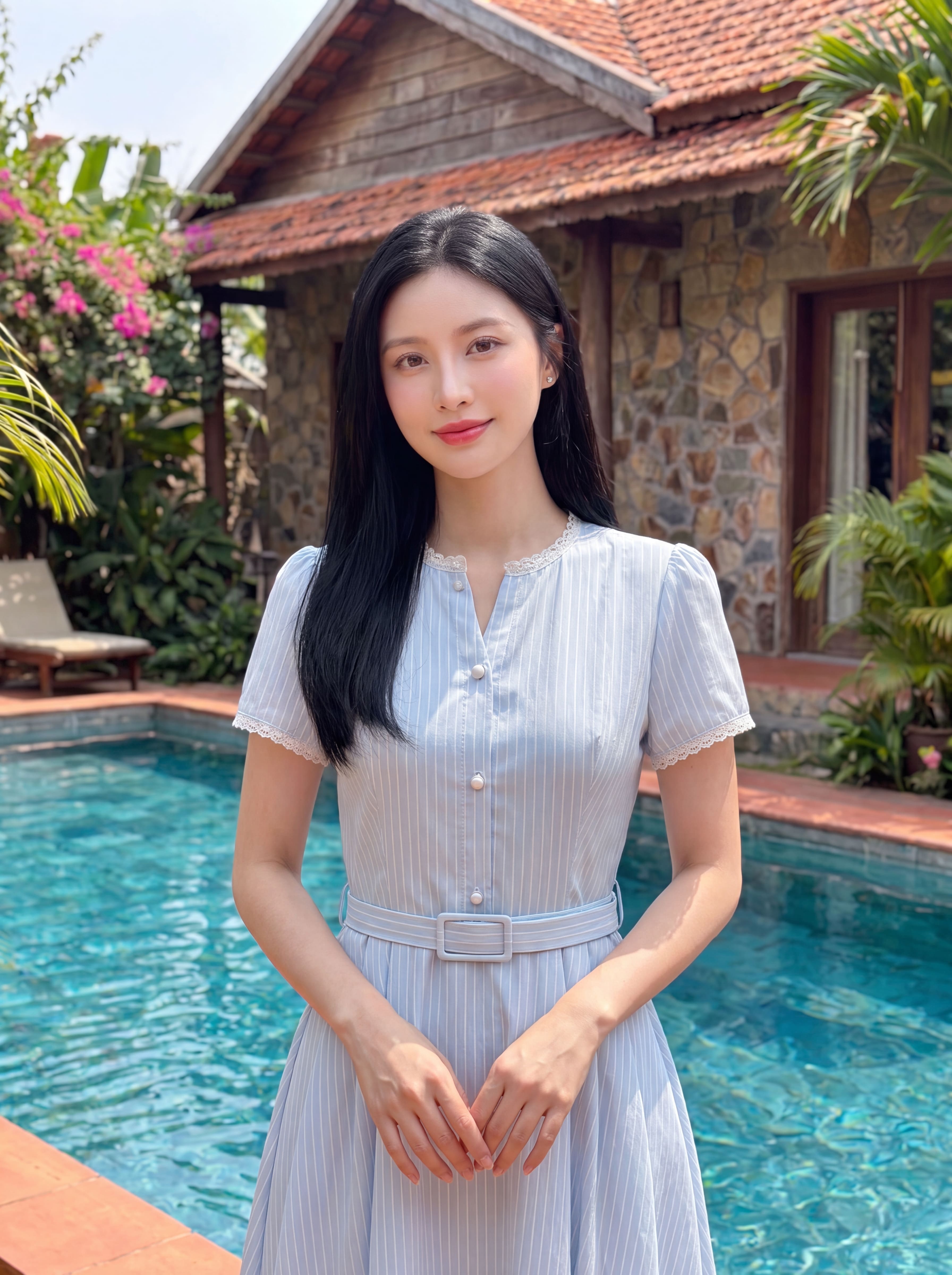 Váy cộc tay cổ phối ren 606011_thumbnail_2