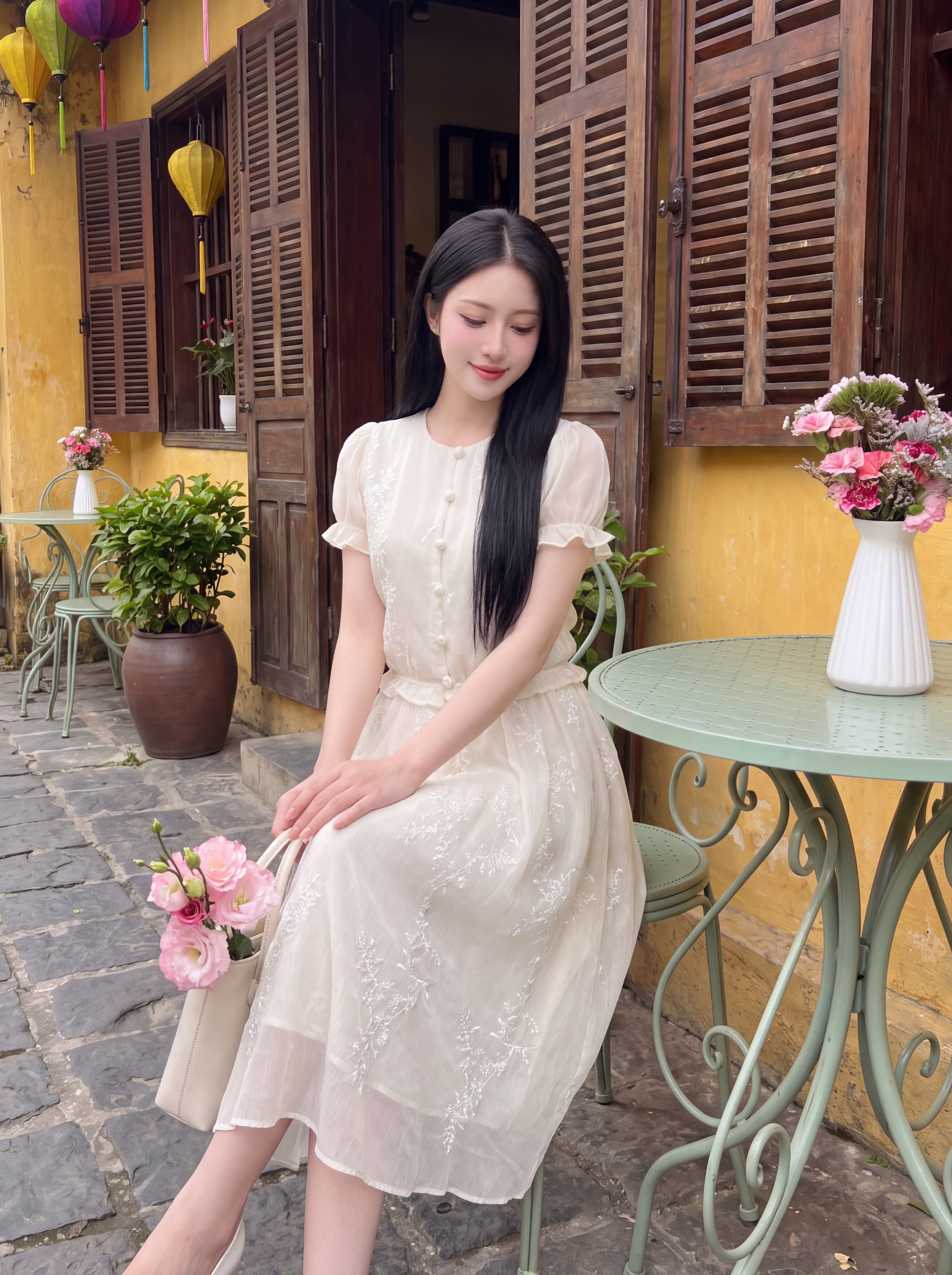 Sét tơ thêu áo cúc bọc kèm cv 605005