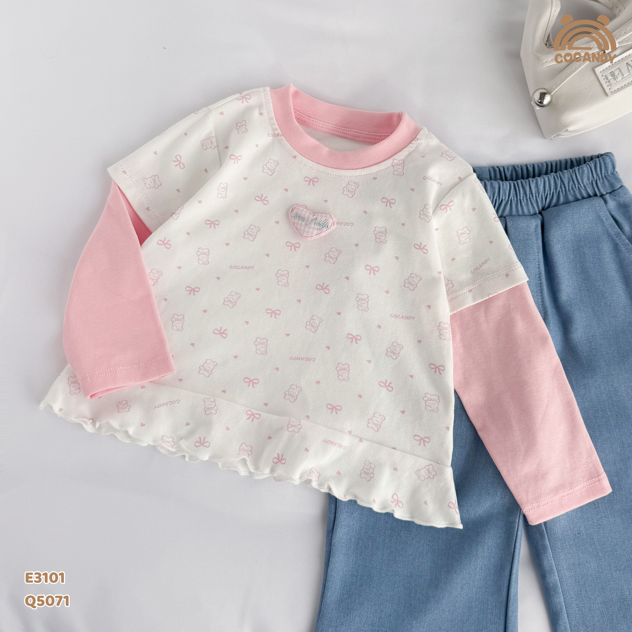 Áo dài thun TRẮNG phối tay hồng hình nơ_thumbnail_2