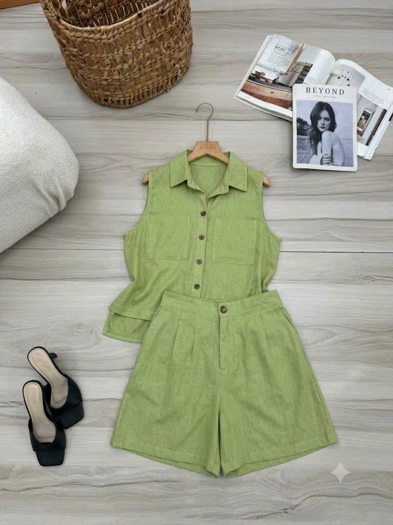 Bộ linen bột đùi áo sơ mi sát nách 2 túi lệch tà_thumbnail_15