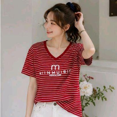 Áo Thun sọc ngang cổ tim M miinmusic Free Size 45-75kg Co Giãn 4 Chiều Tôn Dáng Mềm Mịn Thoáng Mát Dễ Phối Phong Cách_thumbnail_8