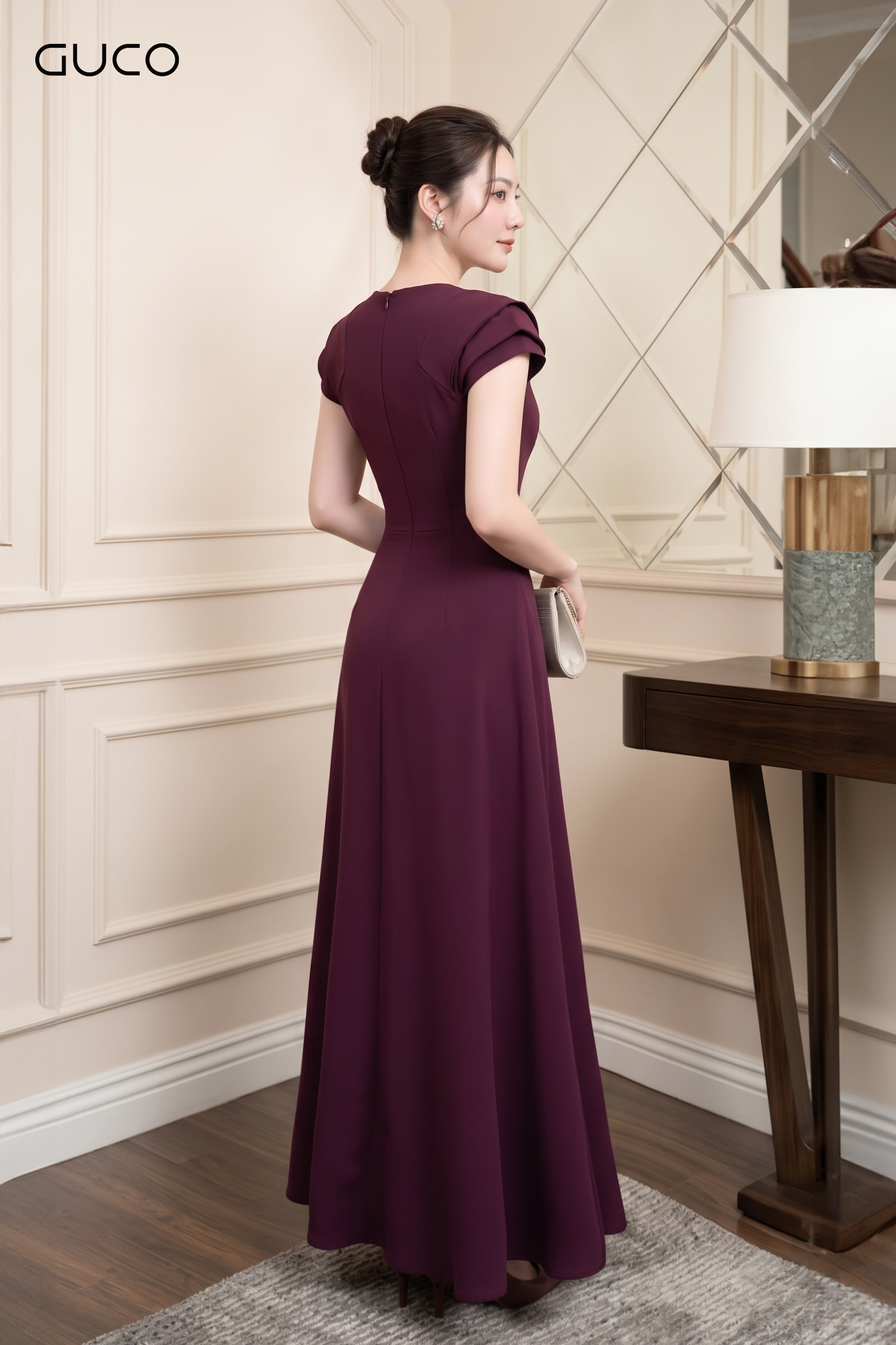 Đầm Dạ Hội Đỏ Đô Cổ Vuông Tay XếpTầng - 5273_thumbnail_1