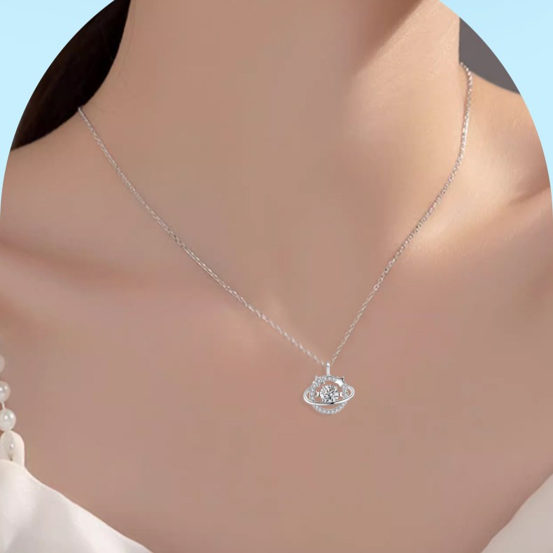 Dây Chuyền Hành Tinh Bạc S925 Đính Đá Quý Zircon Xinh Xắn HTT194X Xanh - Trắng_thumbnail_6