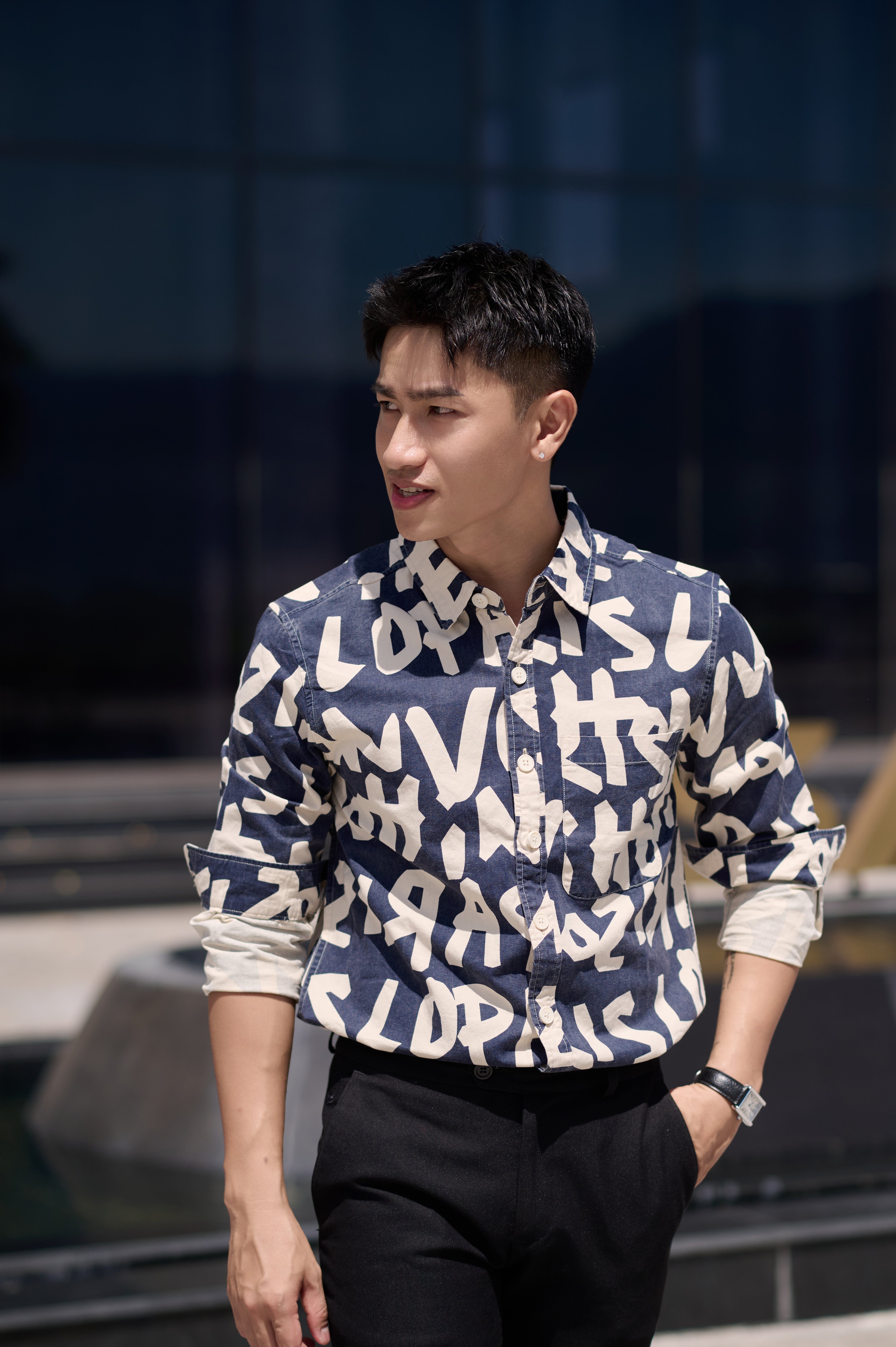 SA93 - Áo Sơ Mi Nam Tay Dài Phong Cách Nhật Bản In Chữ Đa Năng, Chất Cotton 100%, Màu Nâu & Xanh Dương_thumbnail_6