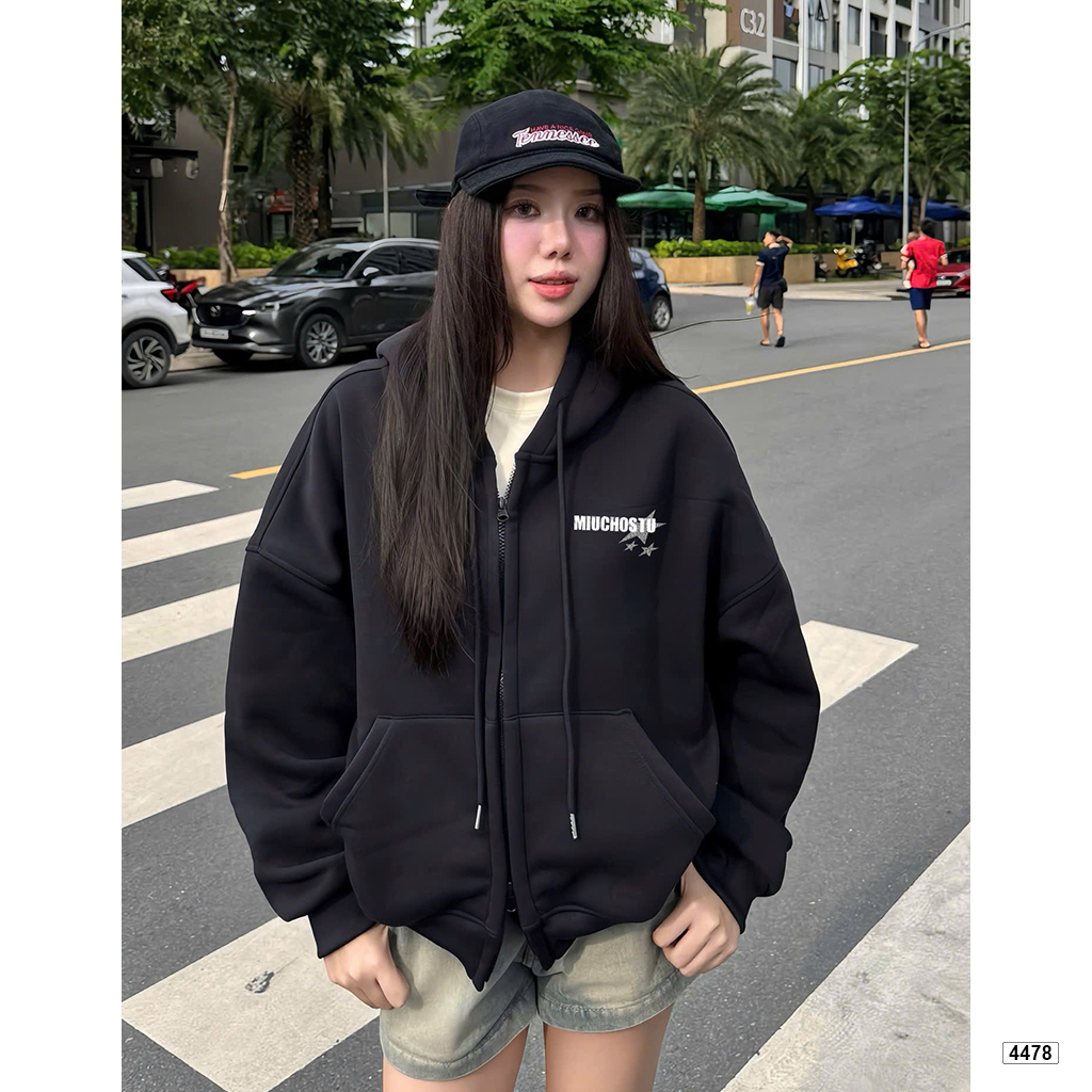 Áo hoodie zip Miucho form rộng basic nỉ 2 da in mix 4480_thumbnail_5