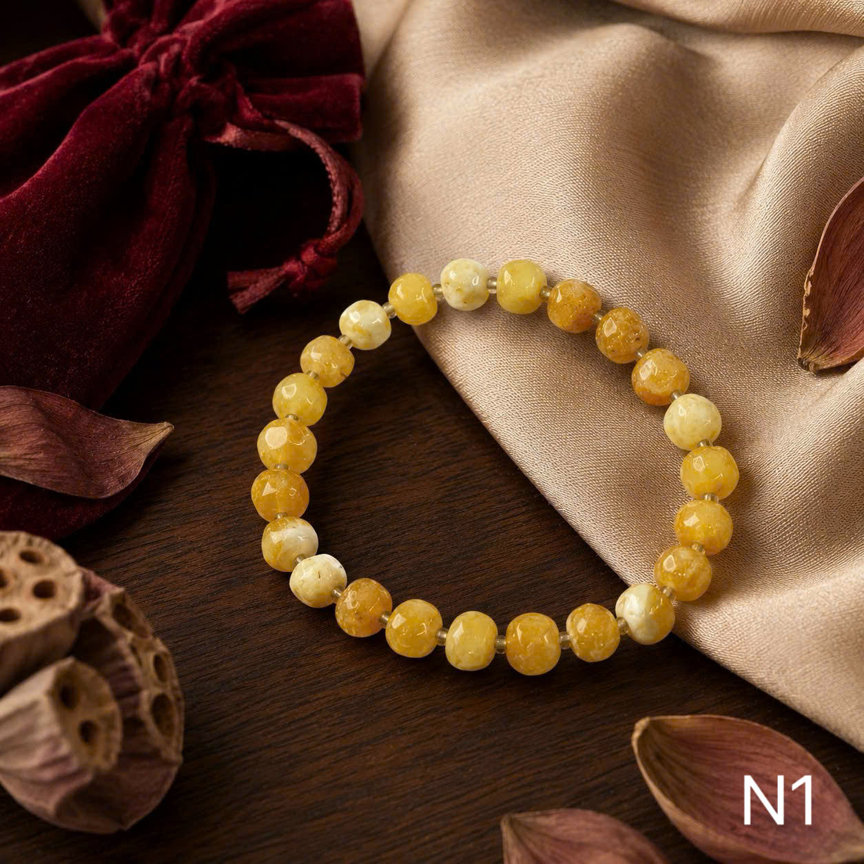 Vòng Tay Hổ Phách Bạch Thô  - Mã N1