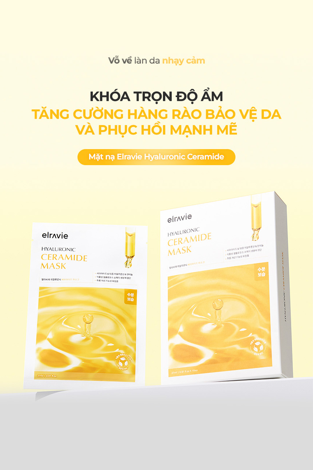 Mặt nạ cấp ẩm, làm dịu, phục hồi và tăng cường hàng rào bảo vệ da Elravie Hyaluronic Ceramide Mask_thumbnail_0