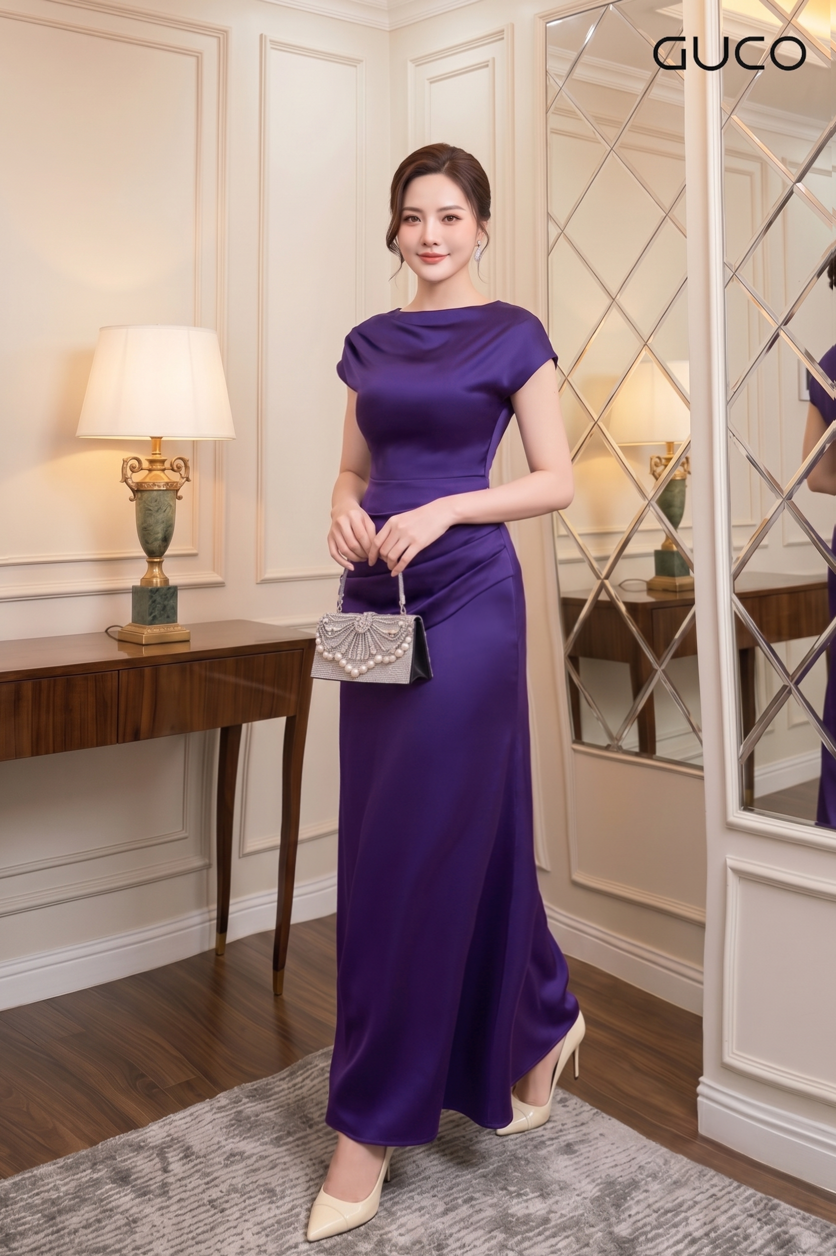 Đầm Dạ Hội Tím Xếp Nhún Vạt Lệch_thumbnail_2
