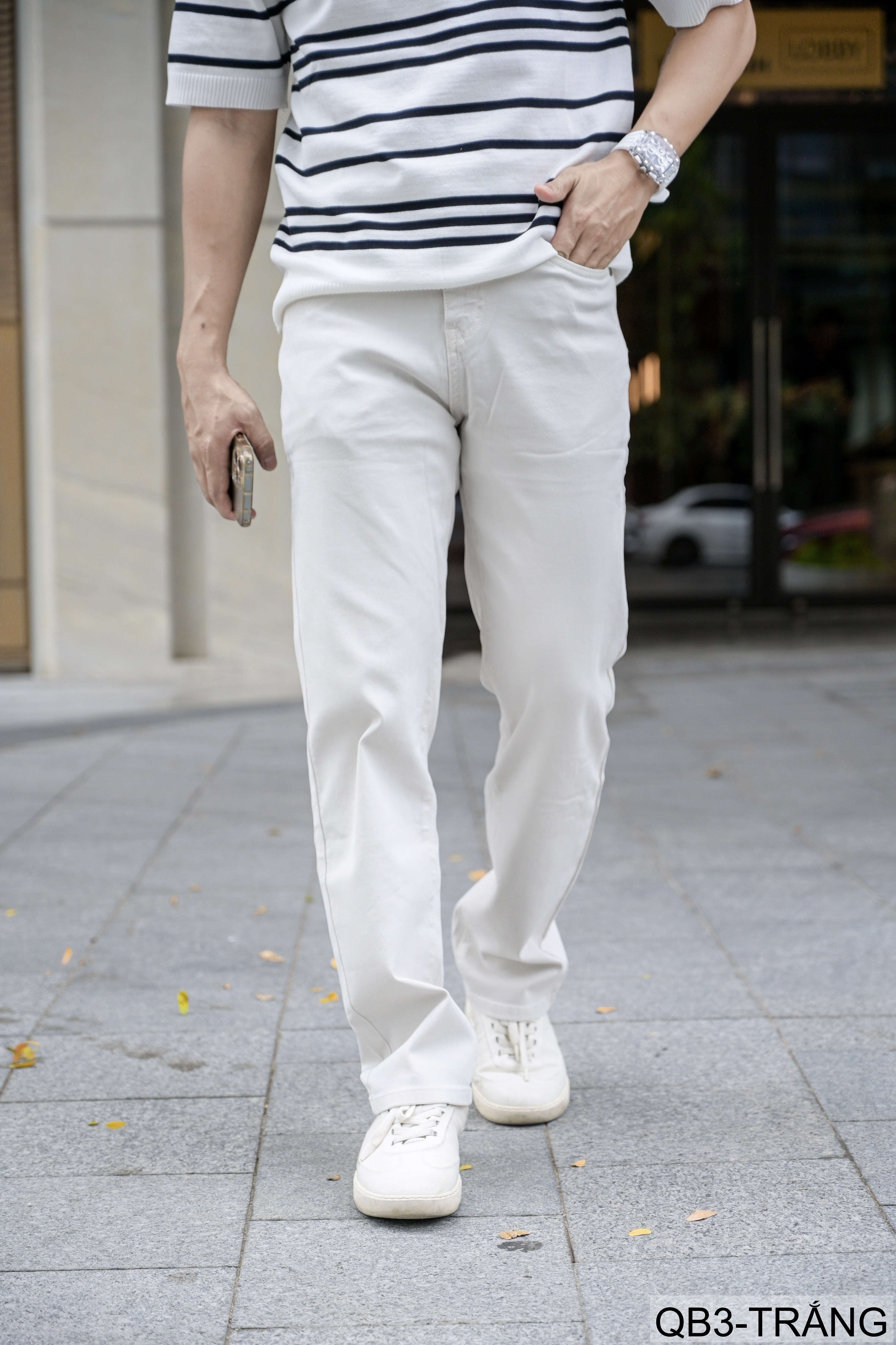 QB3 - Quần jeans nam ống rộng trắng phong cách retro Mỹ, chất cotton mềm mại, form suông thoải mái