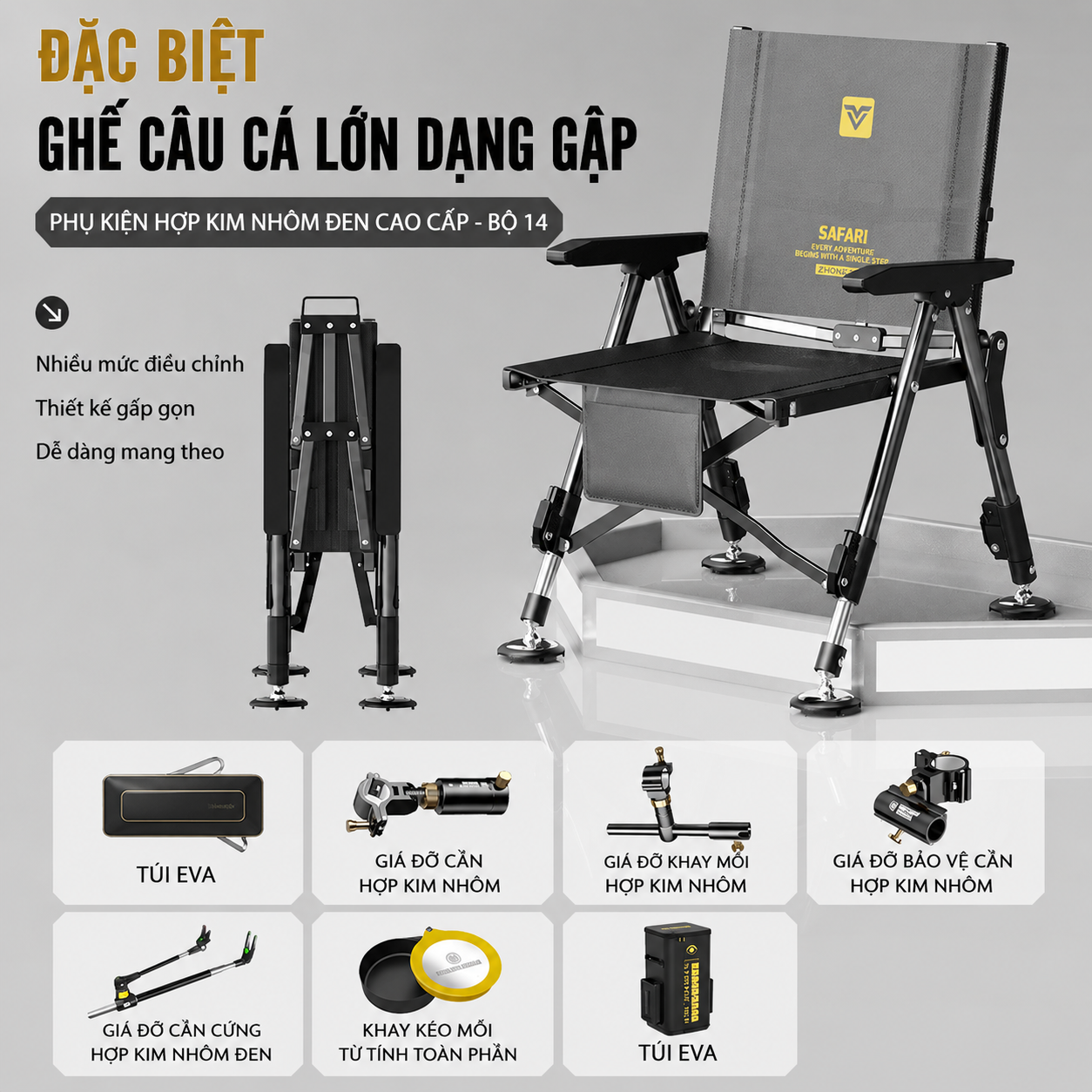 Ghế Câu Cá Lưng Thấp Quanjulong Safari Gọn Nhẹ – Khung Thép Chắc Chắn, Ngồi Êm Không Mỏi_thumbnail_6
