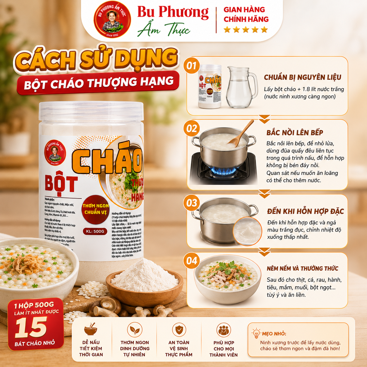 Bột Nấu Cháo Bu Phương 500G – Cháo Gà, Sườn, Hải Sản - BP45_thumbnail_3