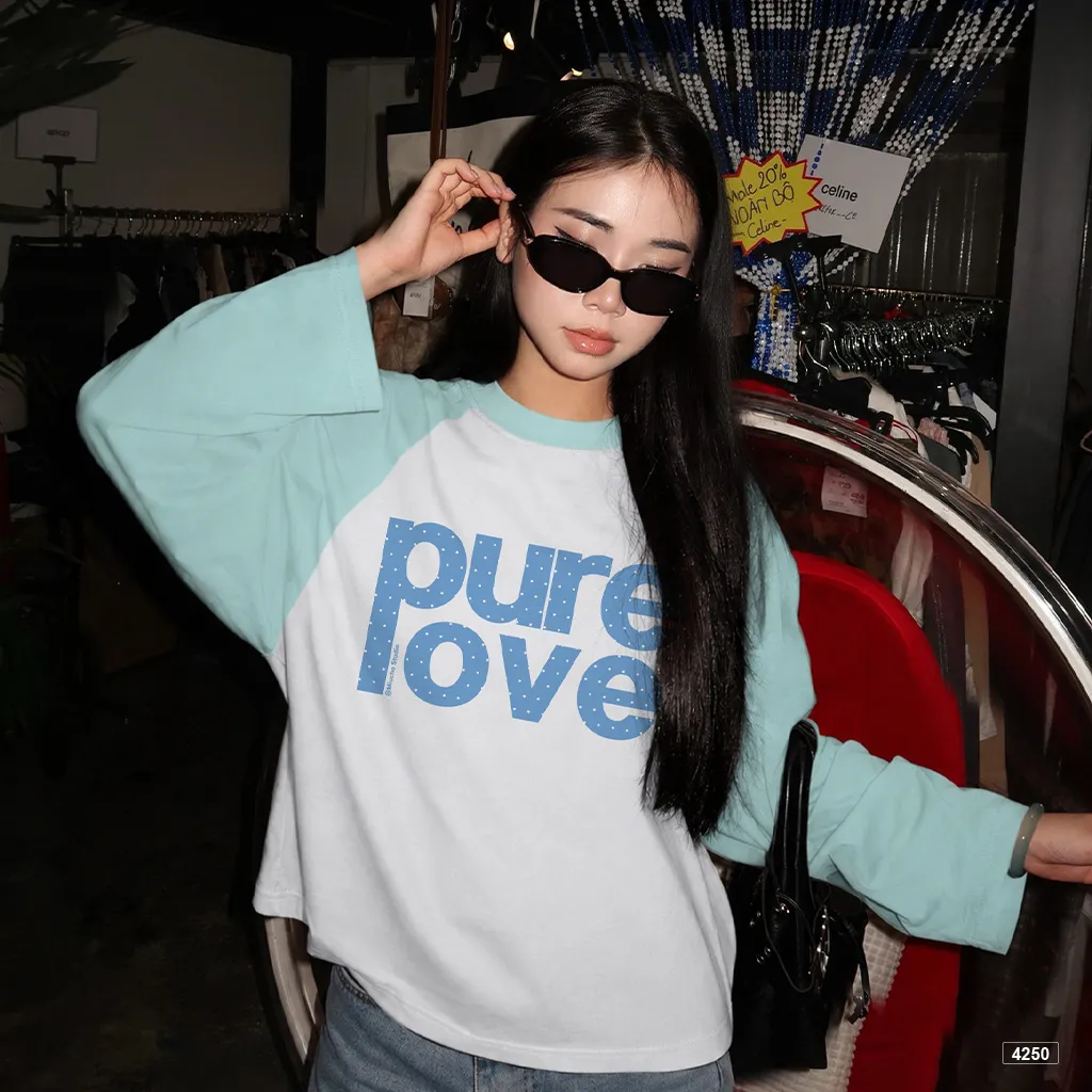 Áo thun nữ tay dài form boxy phối raglan Pure love Miucho 4250_thumbnail_4