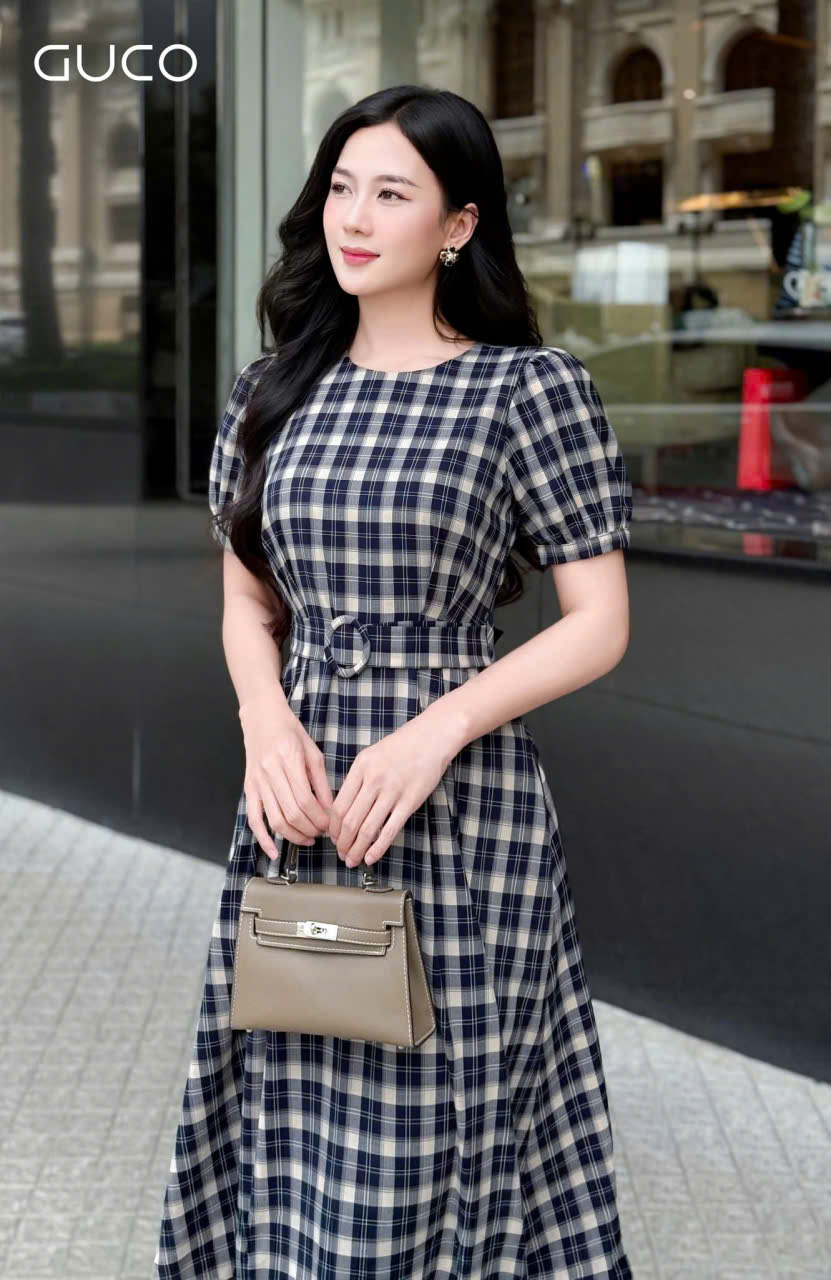 ĐẦM XÒE SỌC CARO KÈM BELF - CARO XANH_thumbnail_2
