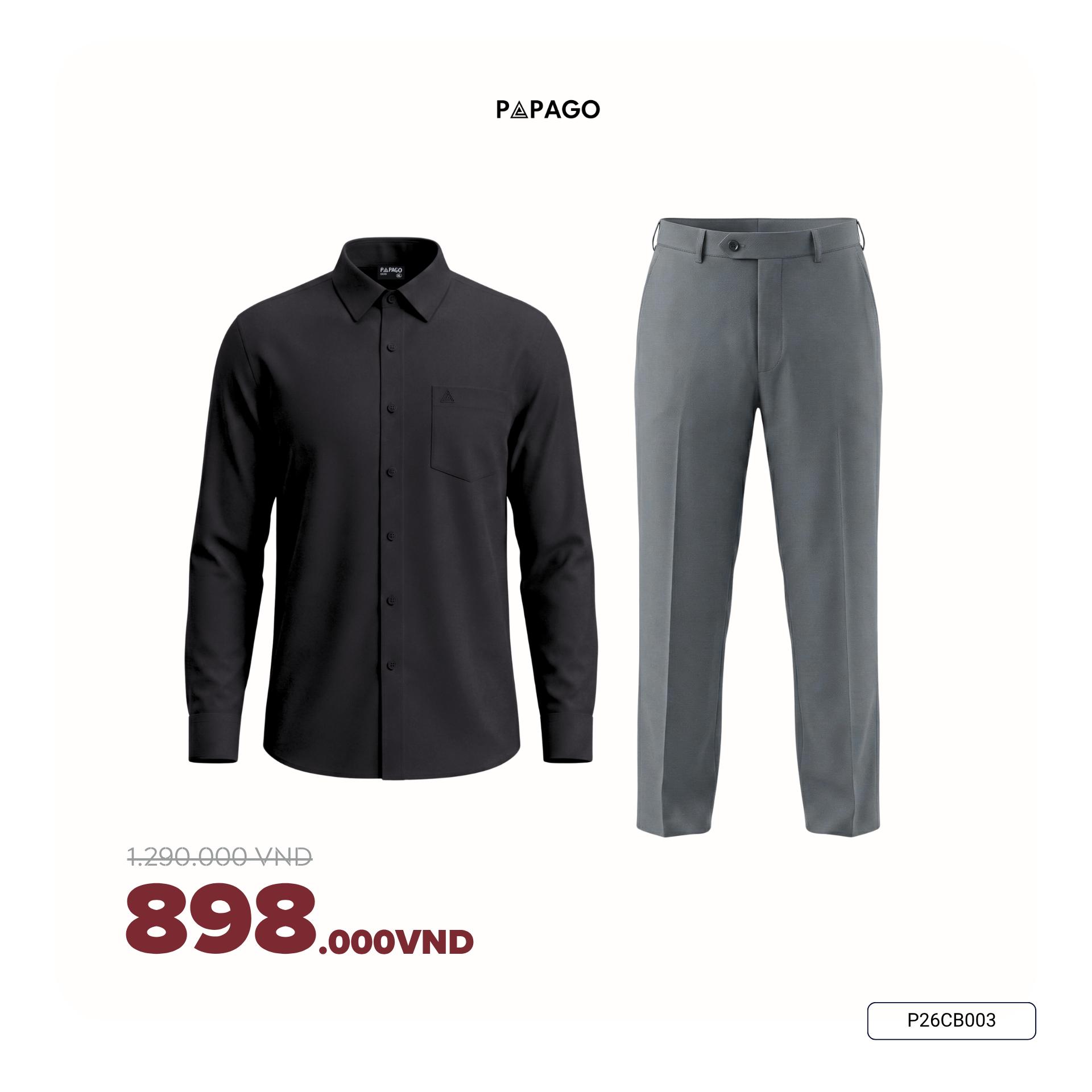 [Tặng Áo] Combo Áo Sơ Mi Nam Trắng Đen Vải Lụa & Quần Âu Vải Poly Trung Niên PAPAGO - P26CB003_thumbnail_2
