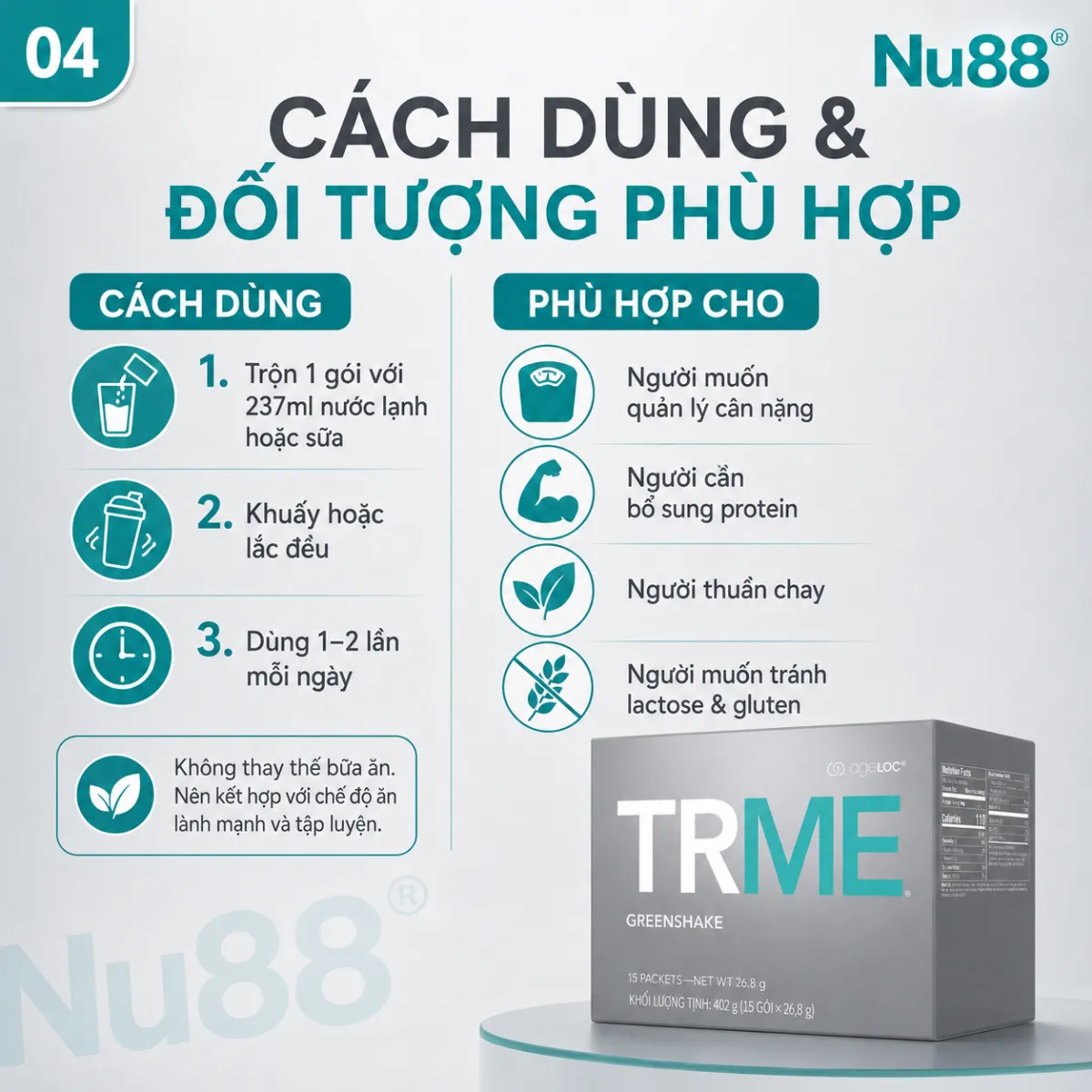 Bột uống hỗ trợ kiểm soát cân nặng ageLOC TRME Greenshake - - Bộ Giảm Cân TRME Nu Skin_thumbnail_4