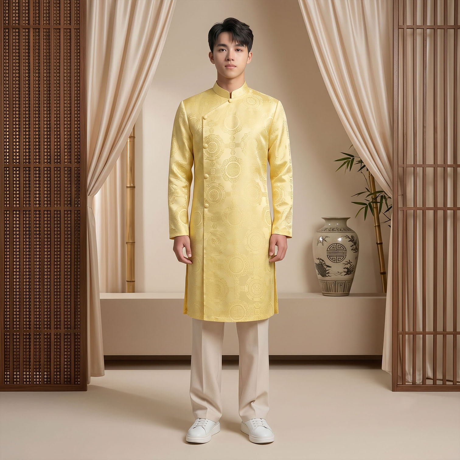 Áo Dài Nam Cách Tân Gấm Vân Cao Cấp NA26-17_thumbnail_2