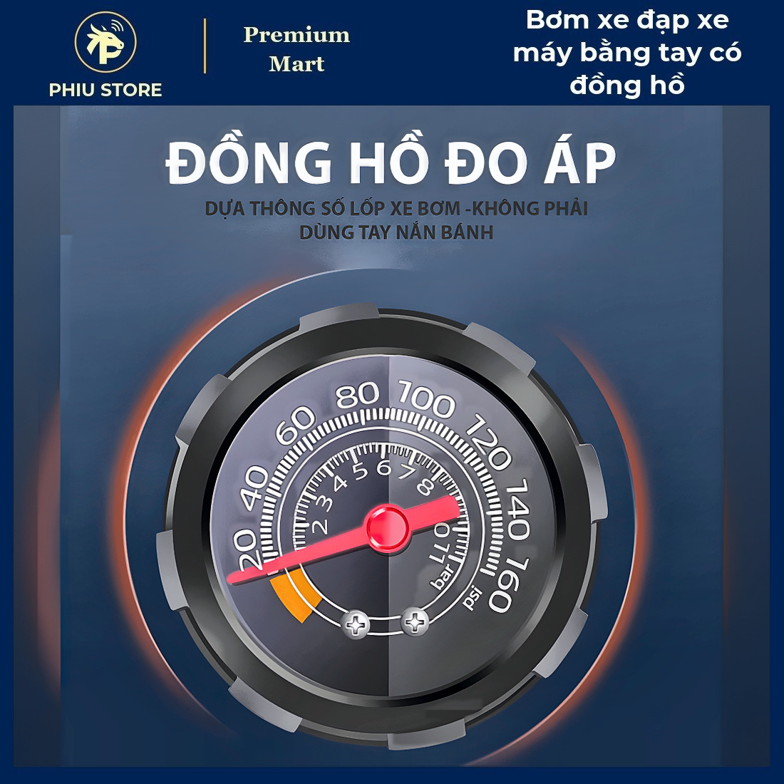 Bơm Tay Xe Máy - Bơm Xe Đạp Xe Máy Bằng Tay có Đồng Hồ, Bơm Tay Xe Máy có Đồng Hồ - PHIU STORE_thumbnail_1