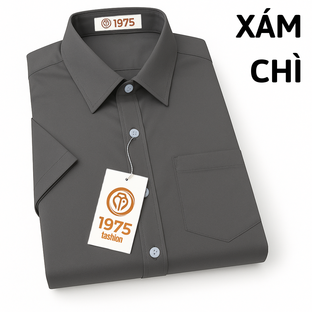 ÁO SƠ MI XÁM CHÌ NGẮN TRƠN