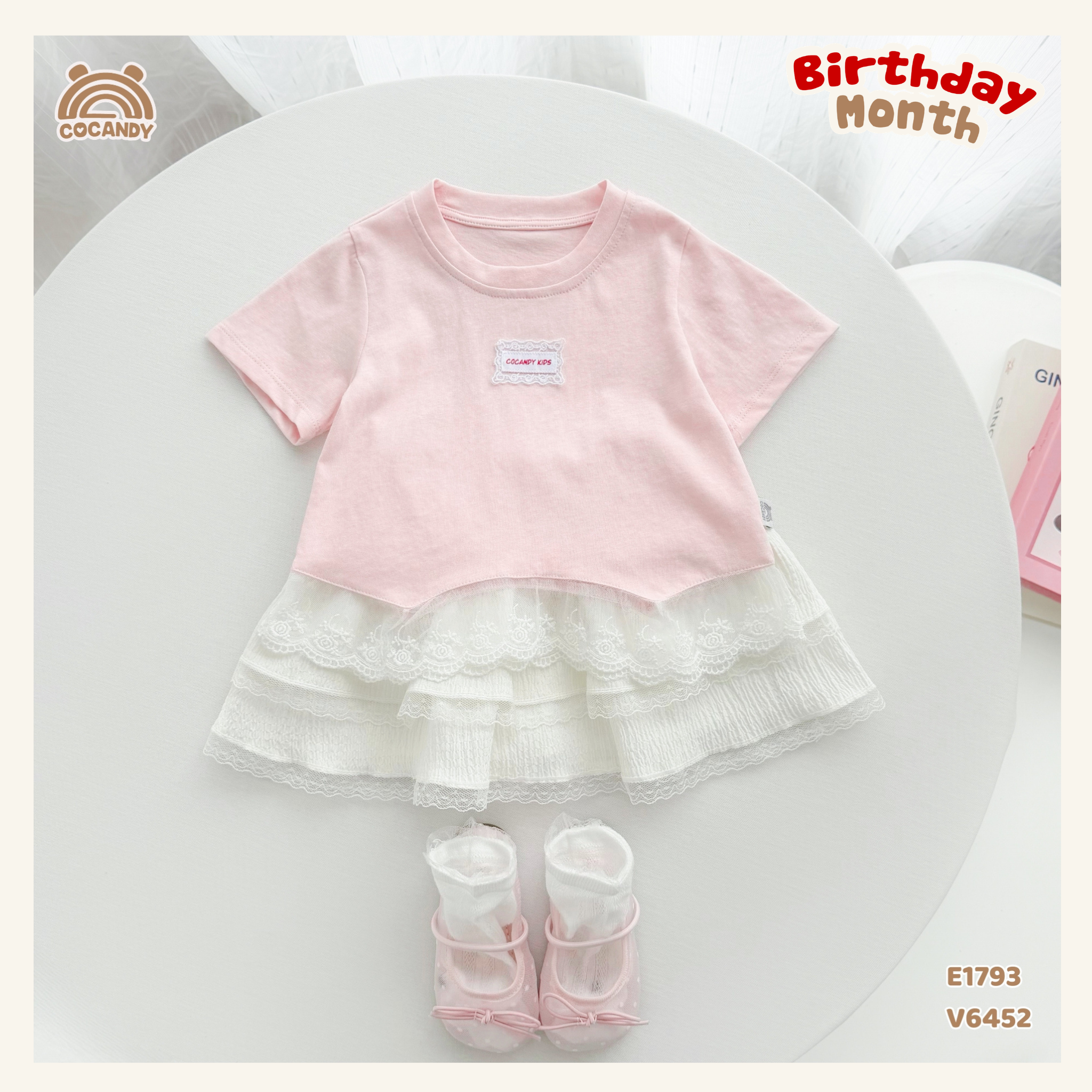 Áo cộc cotton HỒNG phối bèo ren gấu_thumbnail_0