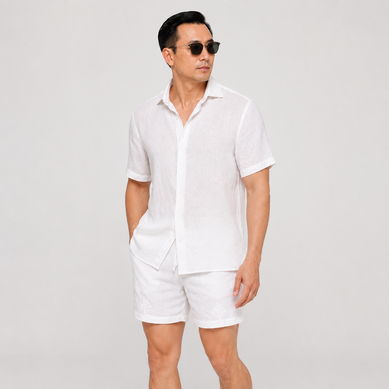 100% PREMIUM LINEN - SƠ MI NGẮN TAY - CỔ Ý CUTAWAY - Vạt Bầu
