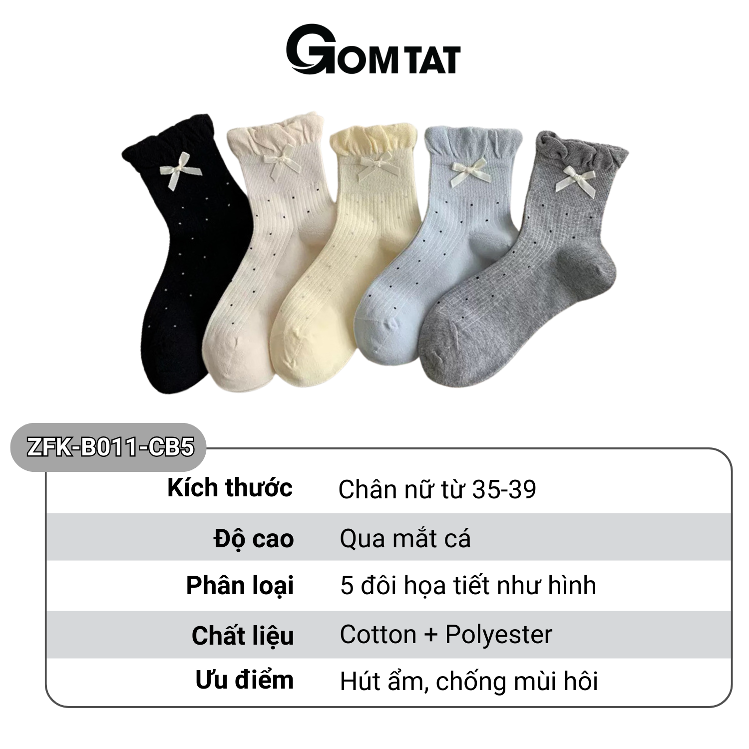 Set 5 đôi tất lolita phối nơ GOMTAT, vớ nữ phối nơ họa tiết chấm bi phong cách Hàn Quốc hot trend - ZFK-B011-CB5_thumbnail_9