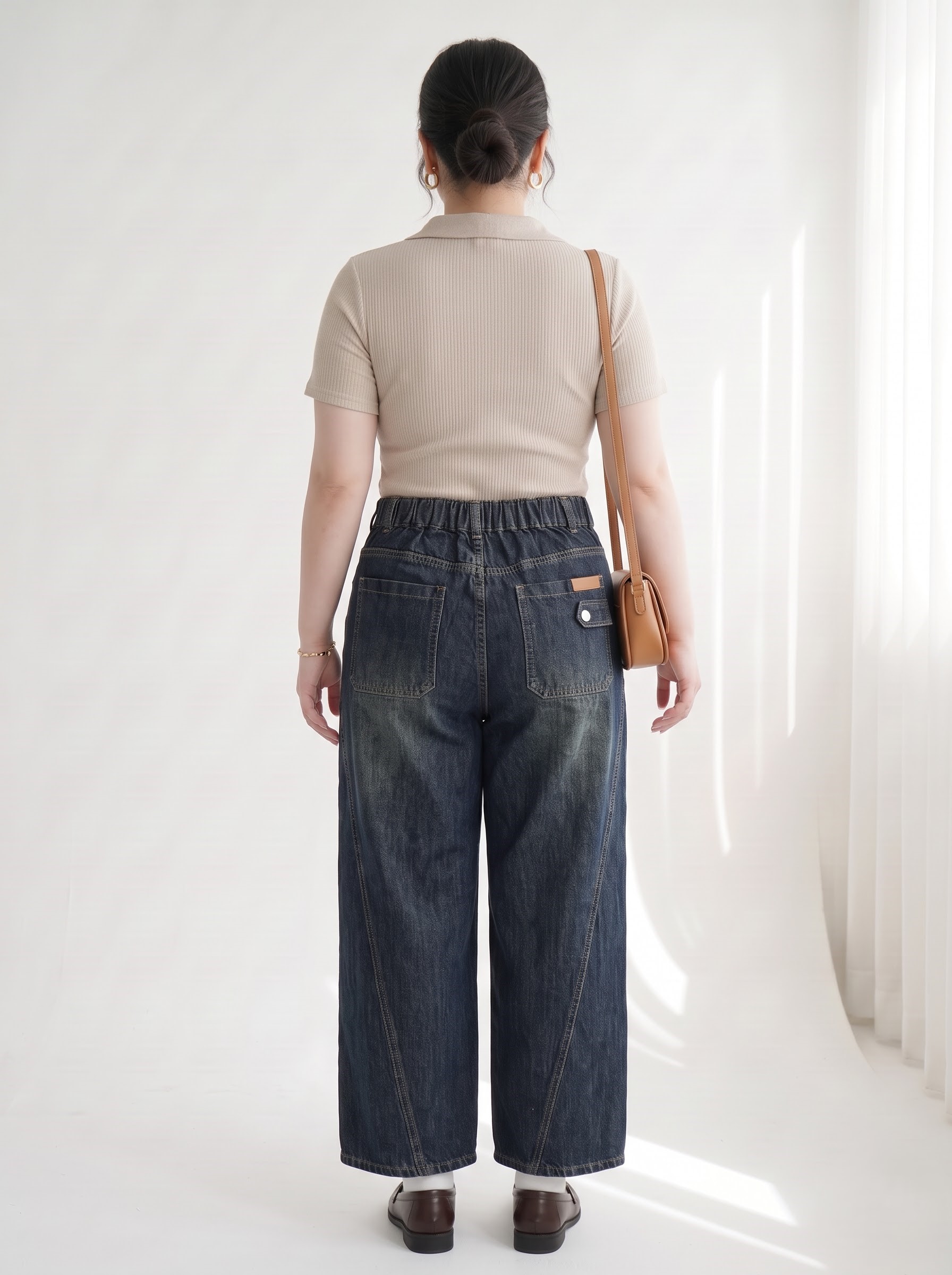 Quần Jean Suông Lưng Thun Bigsize Nữ Dài 103–105cm - Xanh Nhạt/Xanh Đậm - Vừa 58–90kg - T-QJ640