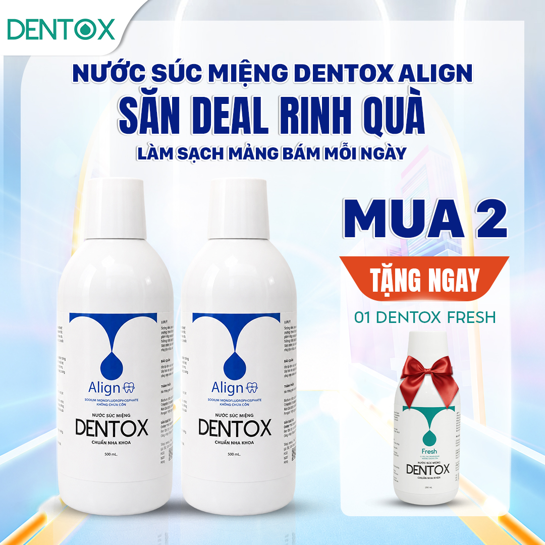 COMBO 2 Nước súc miệng Dentox Align 500ml - Không cồn giảm mảng bám, thơm miệng