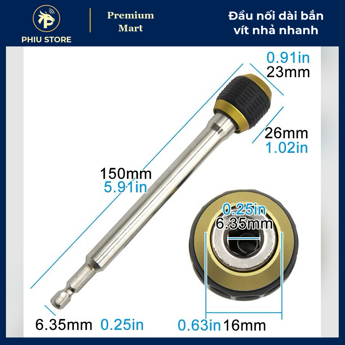 Đầu Nối Dài Bắn Vít Nhả Nhanh 60mm Chuôi Lục Giác 6.35mm / Đầu Chuyển Sang Khẩu 1/2 Inch - PHIU STORE_thumbnail_2