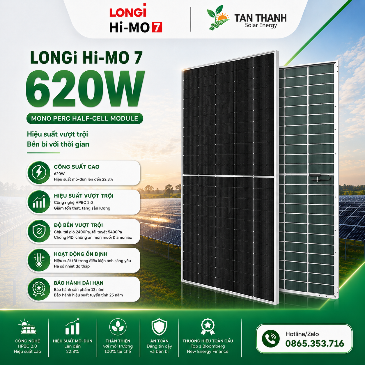 Tấm Pin Năng Lượng Mặt Trời LONGi Hi-MO 7 620W