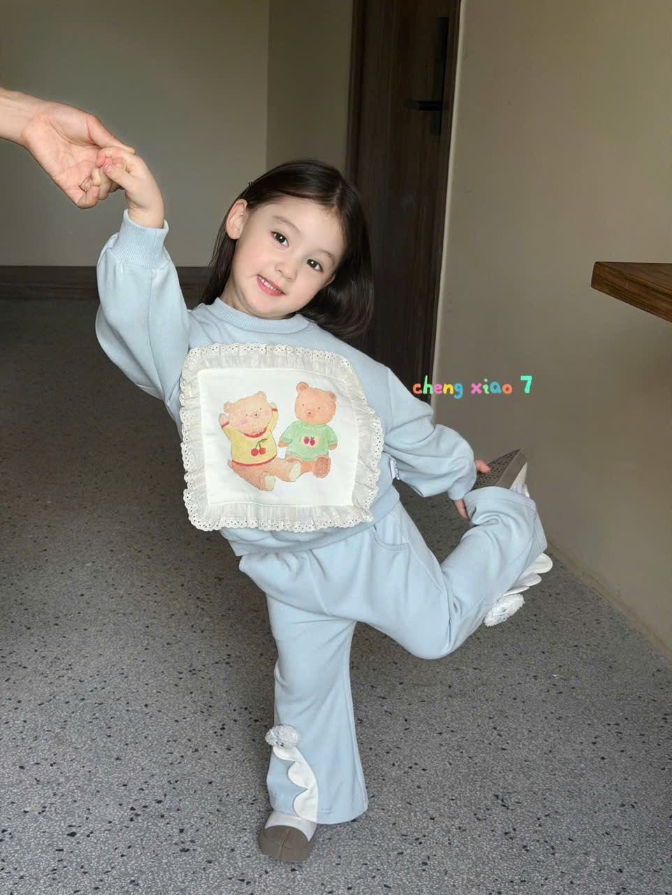 CX159 - Set nỉ da cá quần loe màu xanh CX7