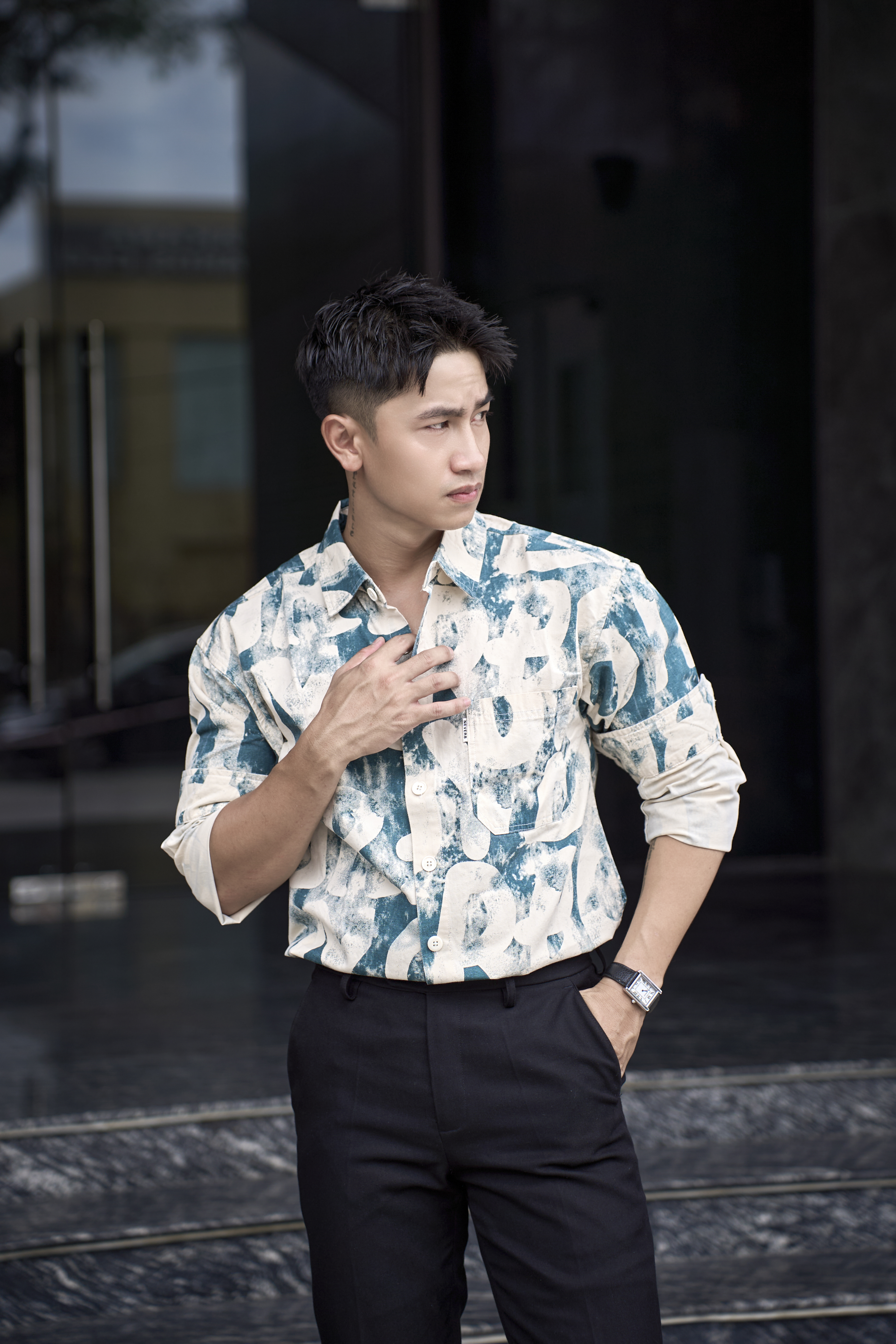 SA122 - Áo sơ mi dài tay họa tiết chữ phong cách Nhật Bản, chất cotton 100%, form rộng thoải mái