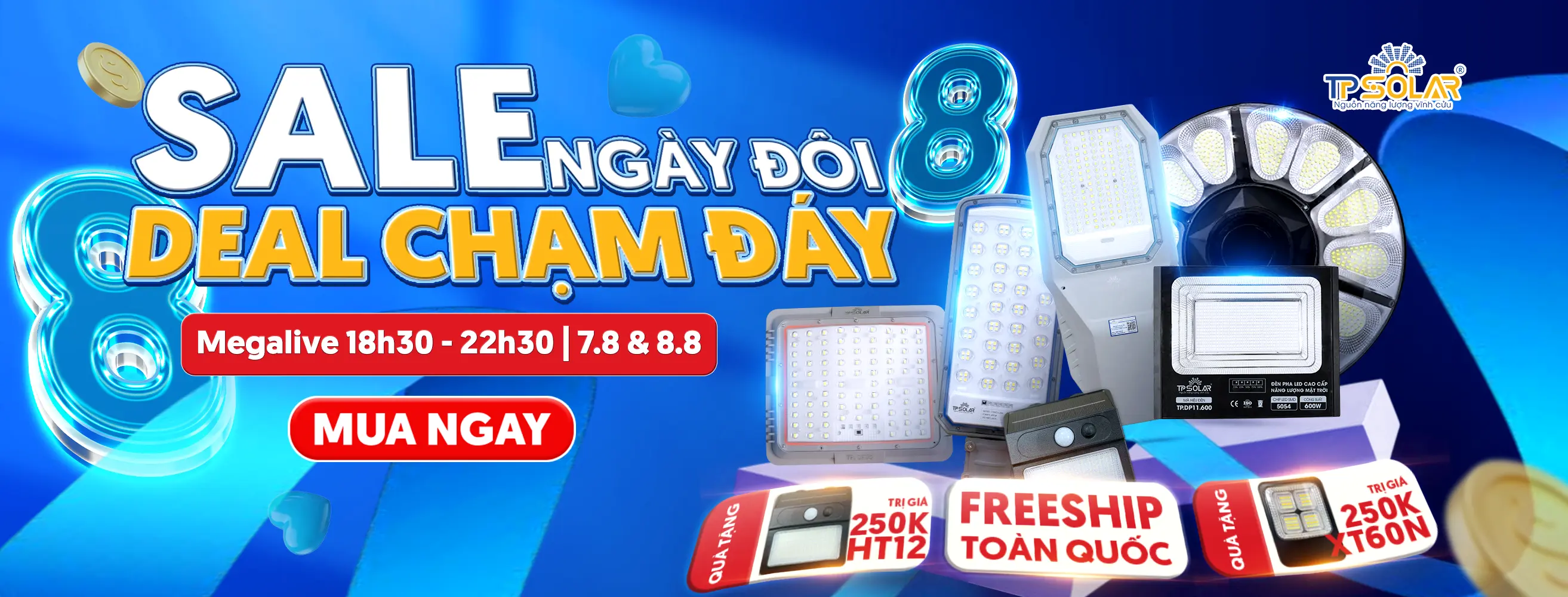 Sale ngày đôi 8.8 - Mua đèn năng lượng mặt trời giá tốt trên Livestream và website TP Solar