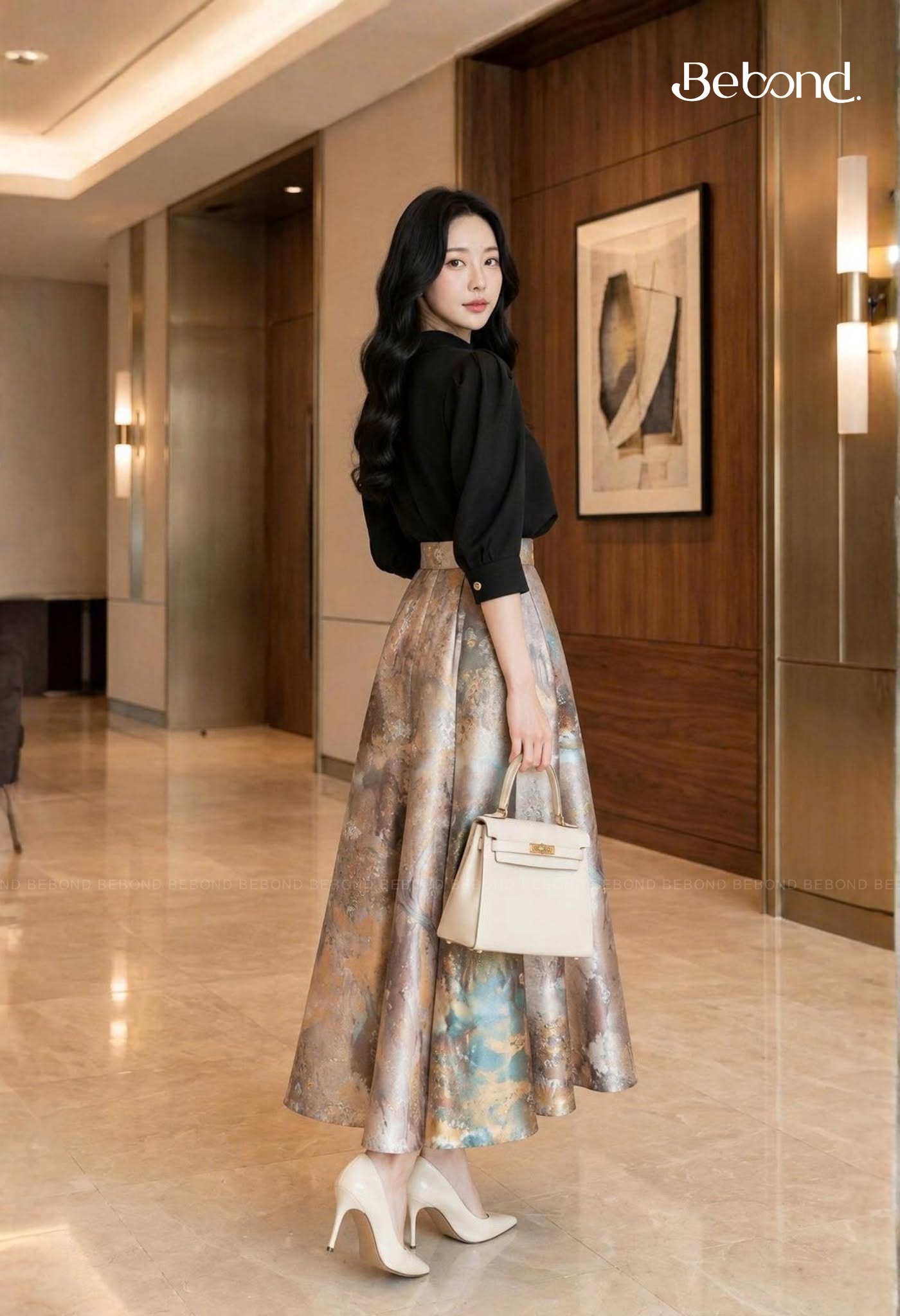 Set áo tay lưng chân váy chữ a dài AURELIA màu ĐEN_thumbnail_1