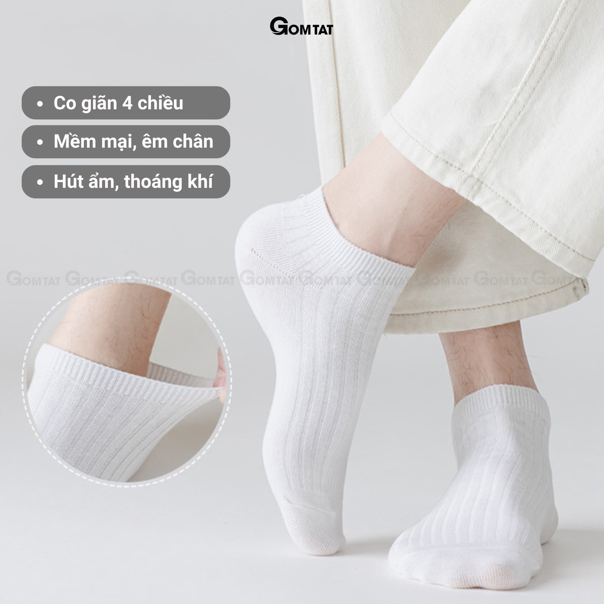 Combo vớ cổ thấp nam GOMTAT trơn basic, chất liệu cotton cao cấp hút ẩm thoáng khí khử mùi -MIA-2005_thumbnail_8