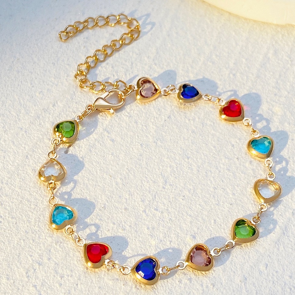 Vòng tay zircon tình yêu nhiều màu sắc phong cách châu Âu và Mỹ hợp kim hình trái tim dopamine vòng tay người nổi tiếng Màu sắc: Vòng tay zircon tình yêu nhiều màu sắc (loại A)