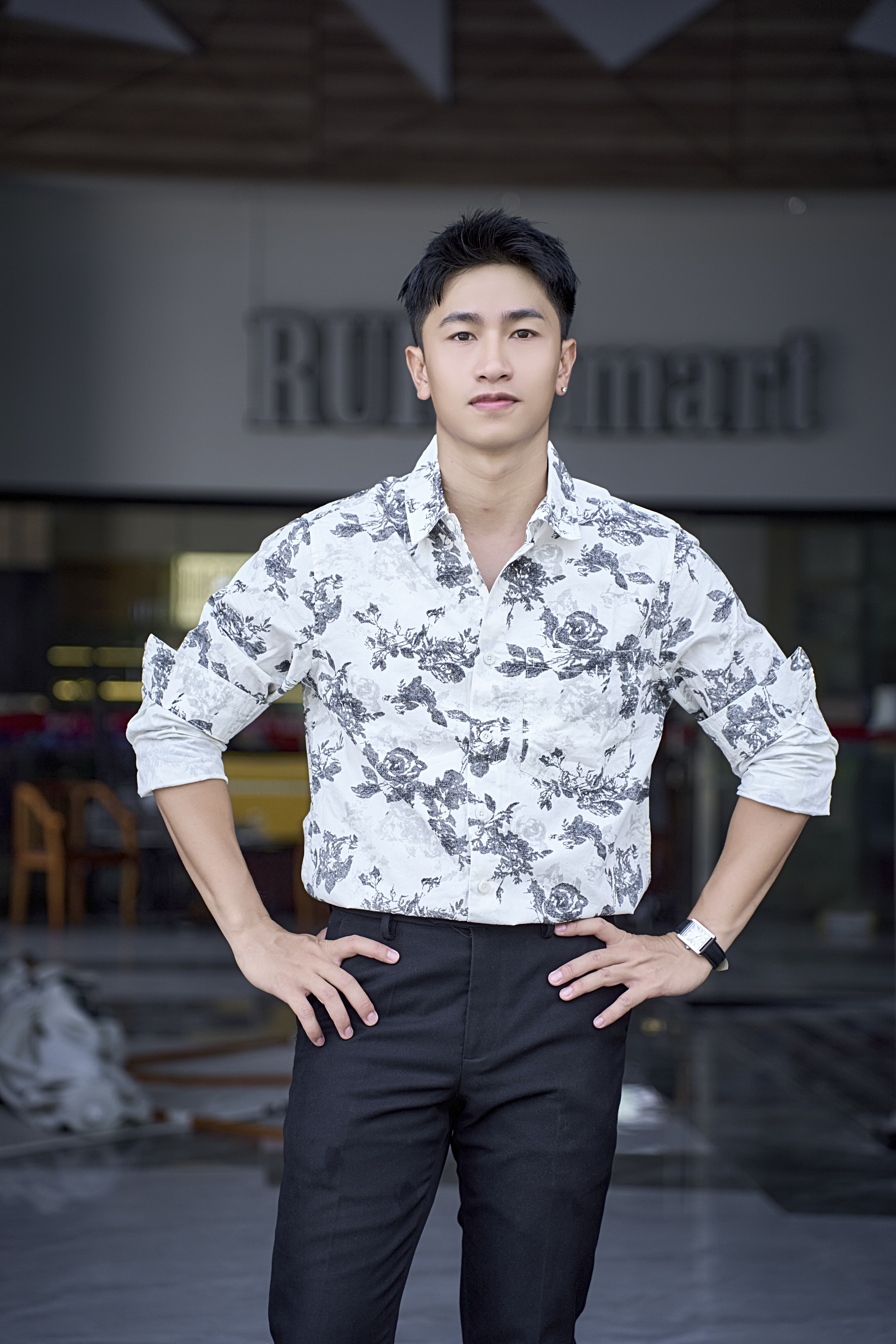 SA109 - Áo Sơ Mi Nam Tay Dài Phong Cách Nhật Bản In Hoa Đen Trắng Thời Trang_thumbnail_0