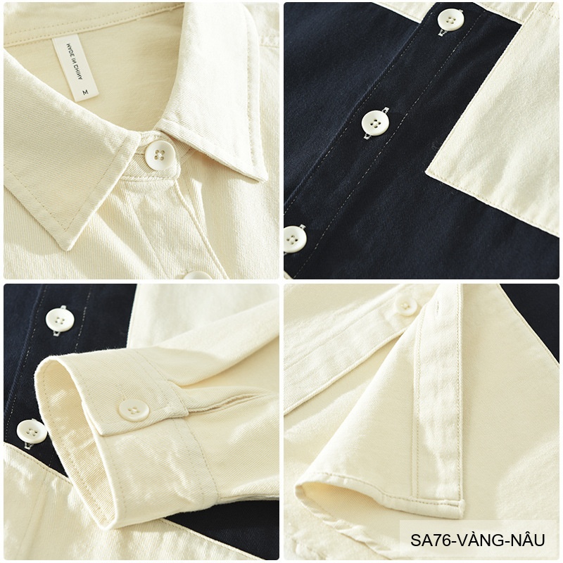 SA76 - Áo sơ mi nam tay dài phối màu tương phản phong cách Nhật Bản chất cotton thoải mái_thumbnail_2