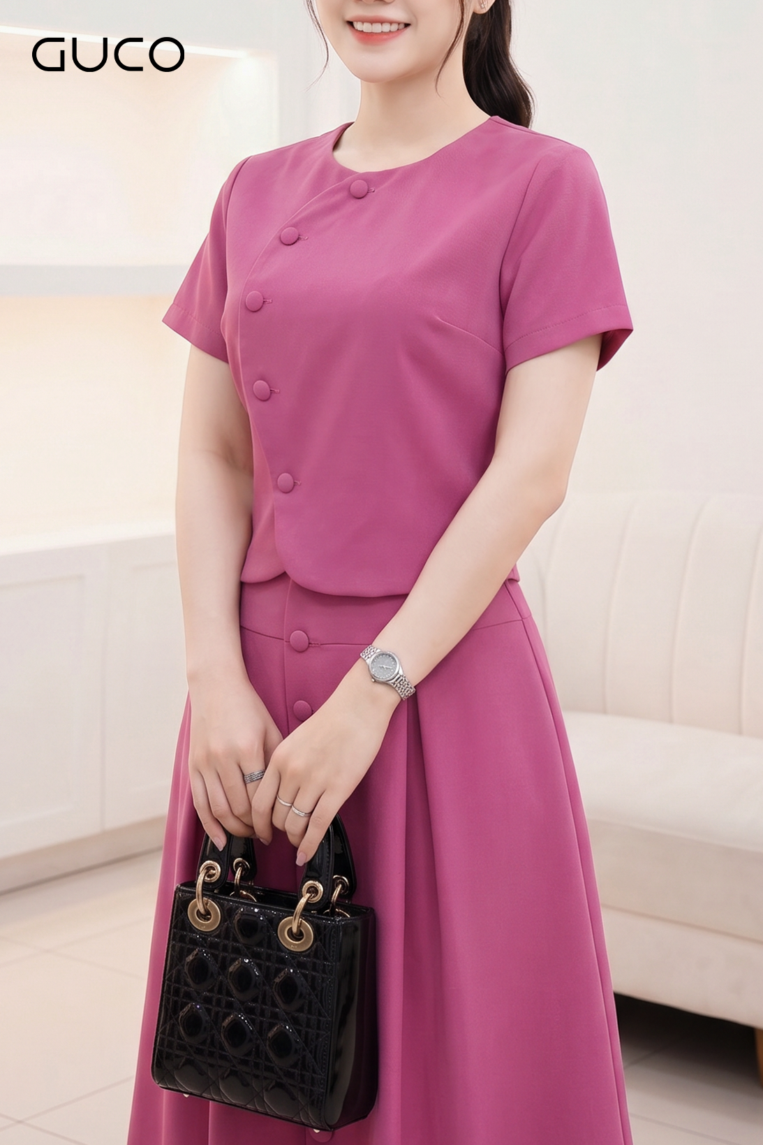 GUCO Áo Công Sở Croptop Hồng Trẻ Trung