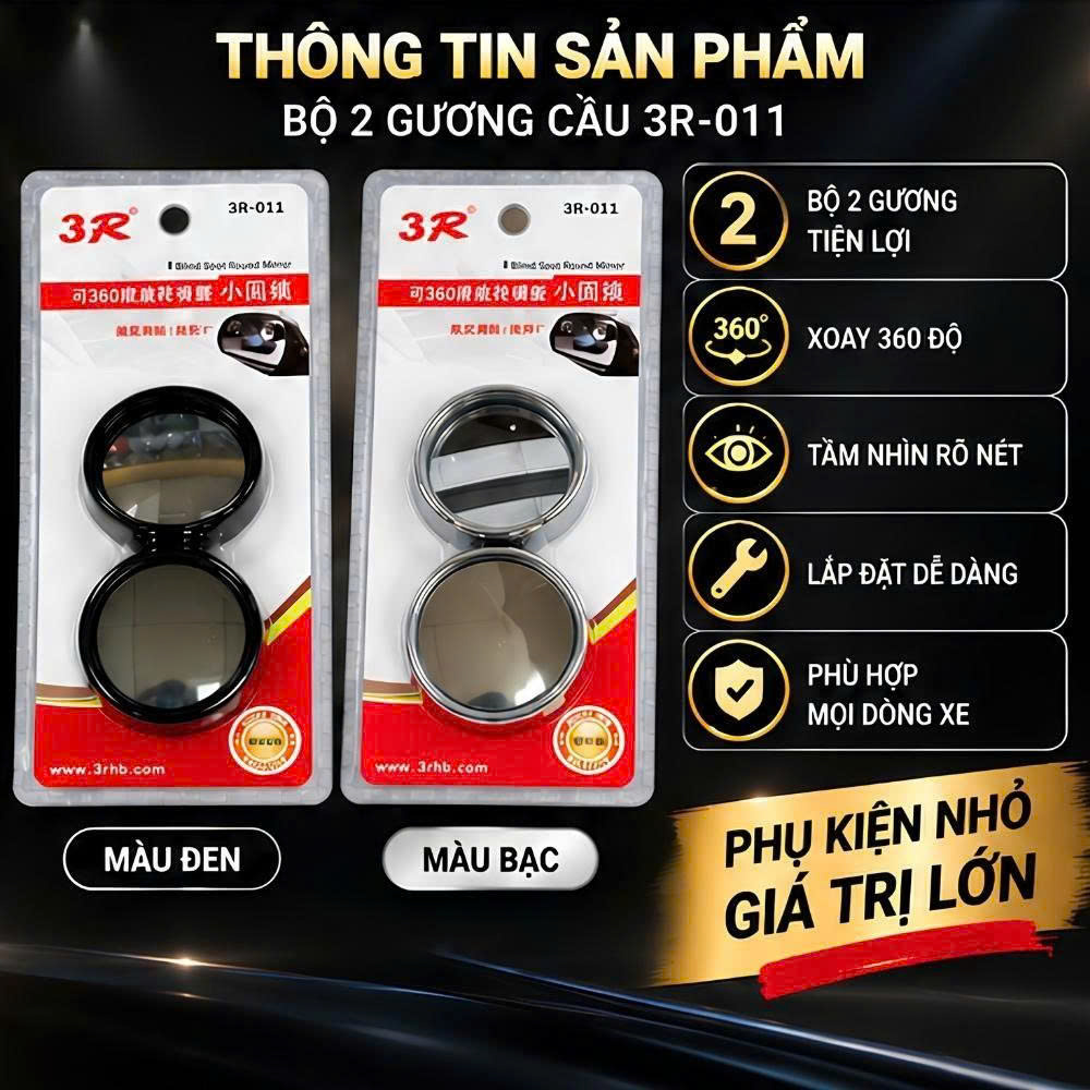 Bộ 2 Gương Cầu Lồi Gắn Gương Ô Tô 3R-011 Chính Hãng_thumbnail_7