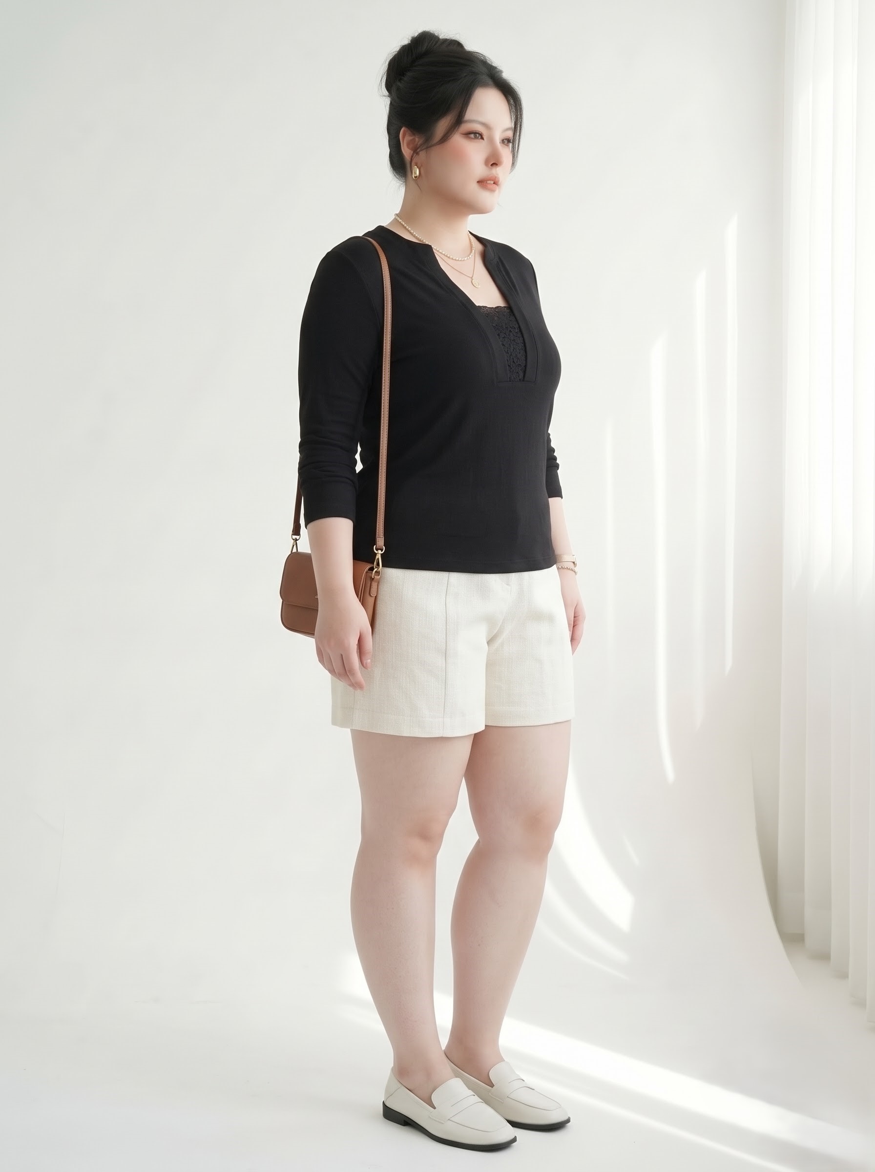 BIGSIZE NỮ - Áo thun kiểu tay dài phối ren V-AK095_thumbnail_1